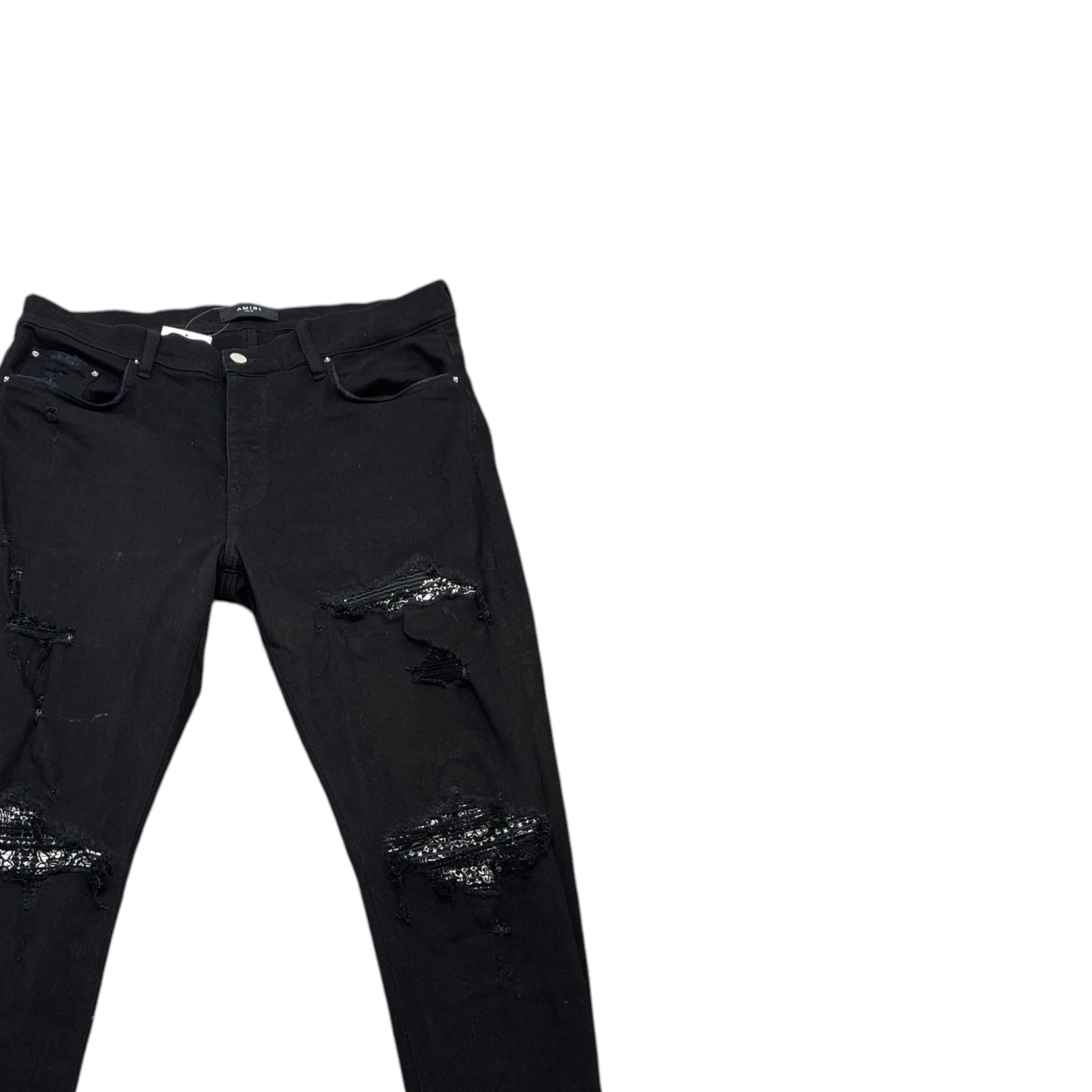 Men's Mx1 Distressed Bandana Jeans Black Size Waist 38"