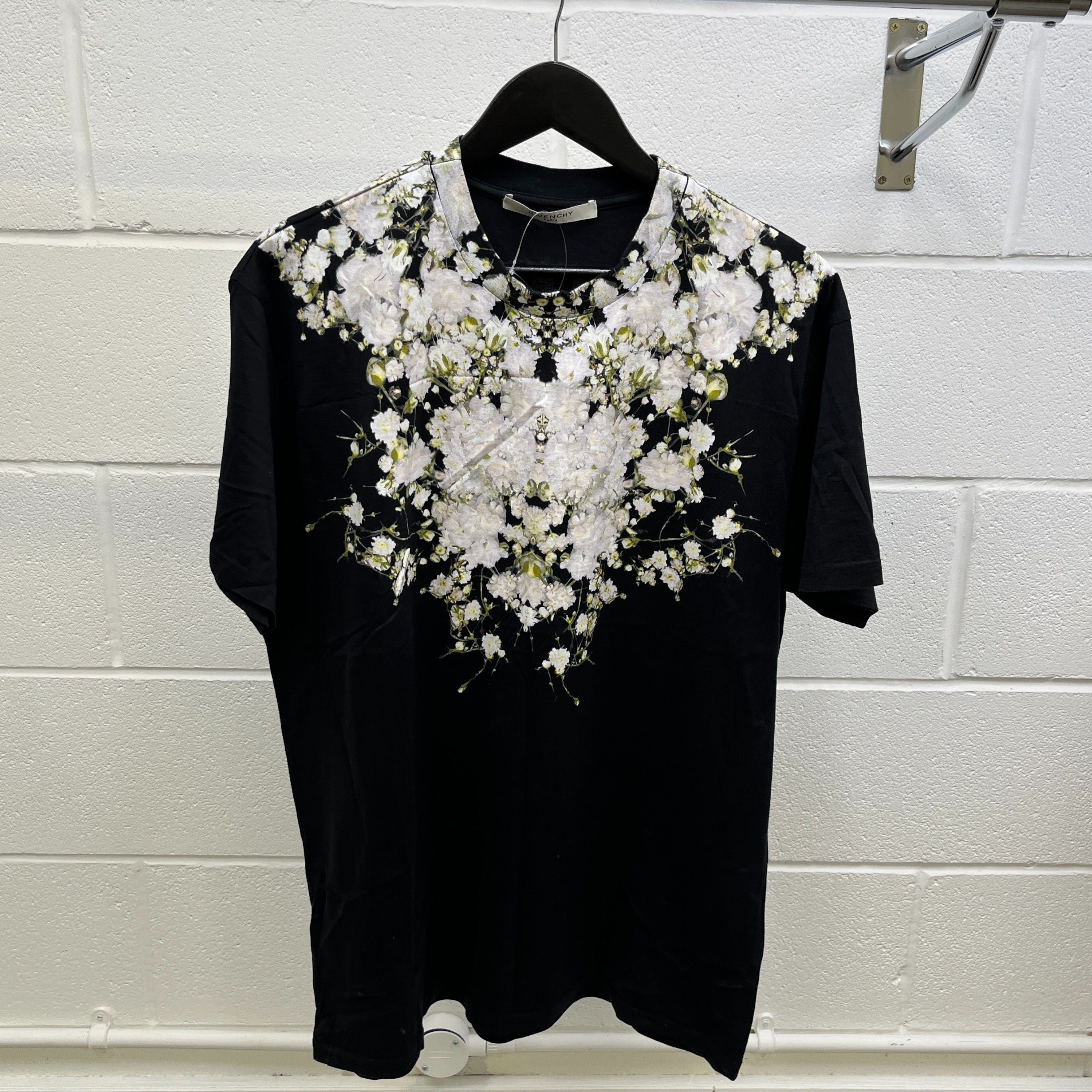 Men's Floral Print T-Shirt Black Size S
