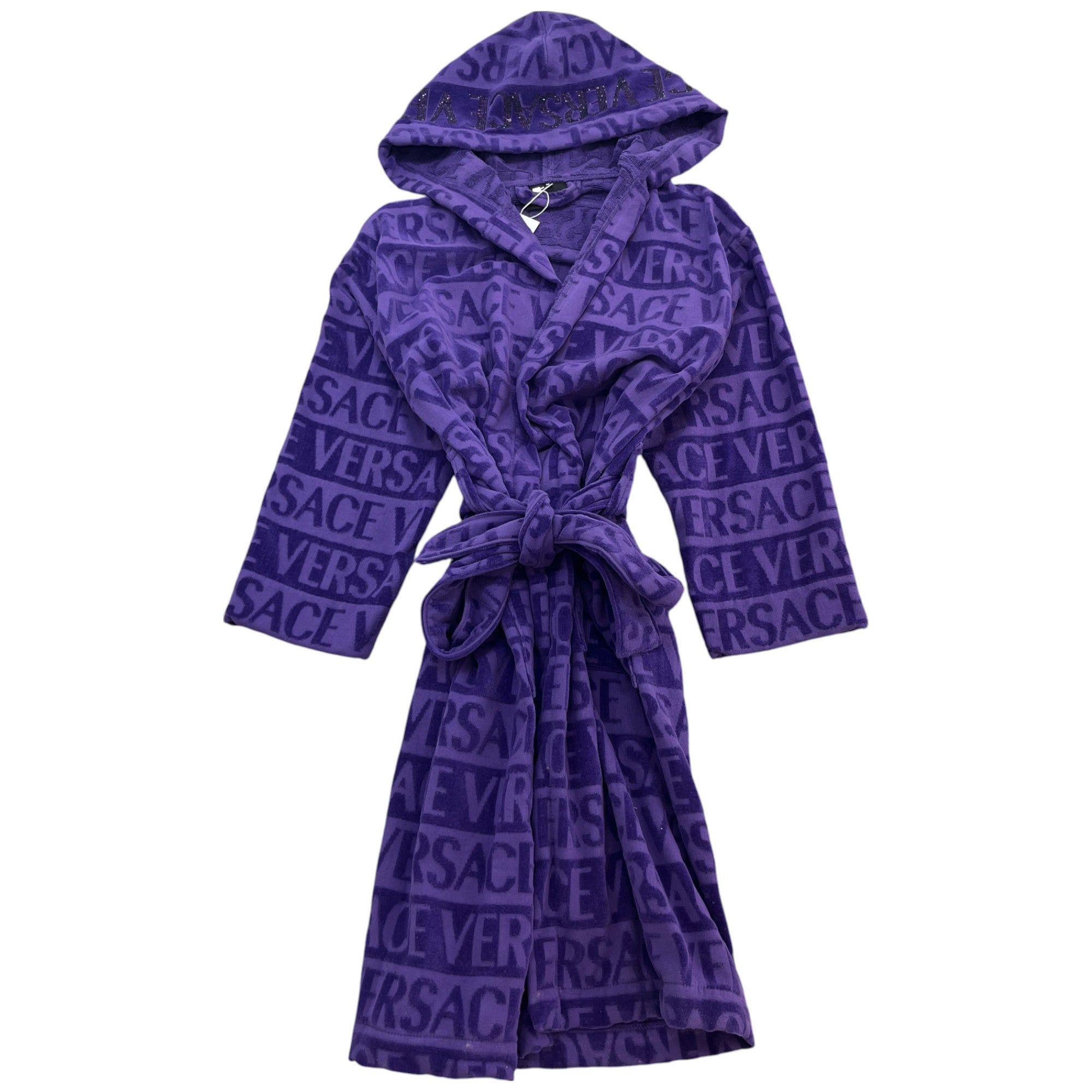Men's Rhinestone Logo Hooded Bath Robe Purple Size M
