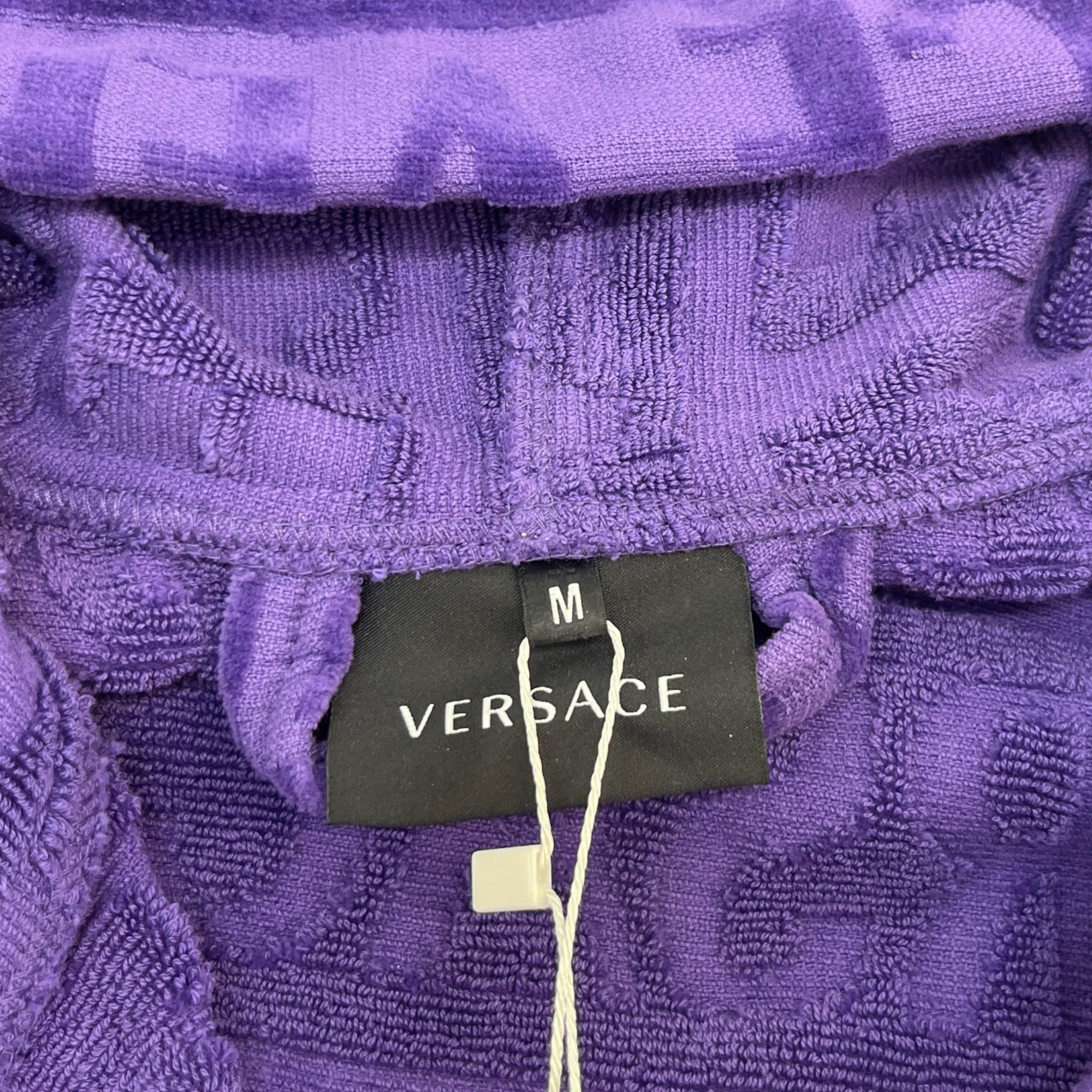 Men's Rhinestone Logo Hooded Bath Robe Purple Size M