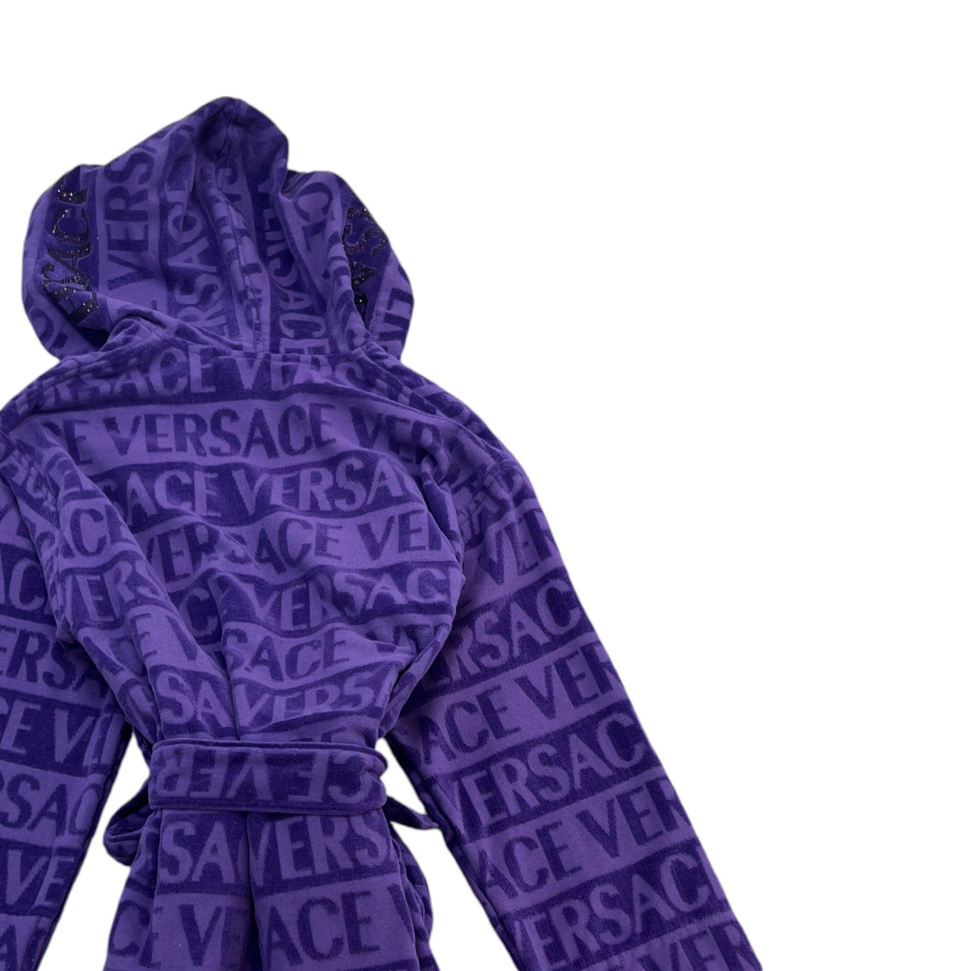 Men's Rhinestone Logo Hooded Bath Robe Purple Size M