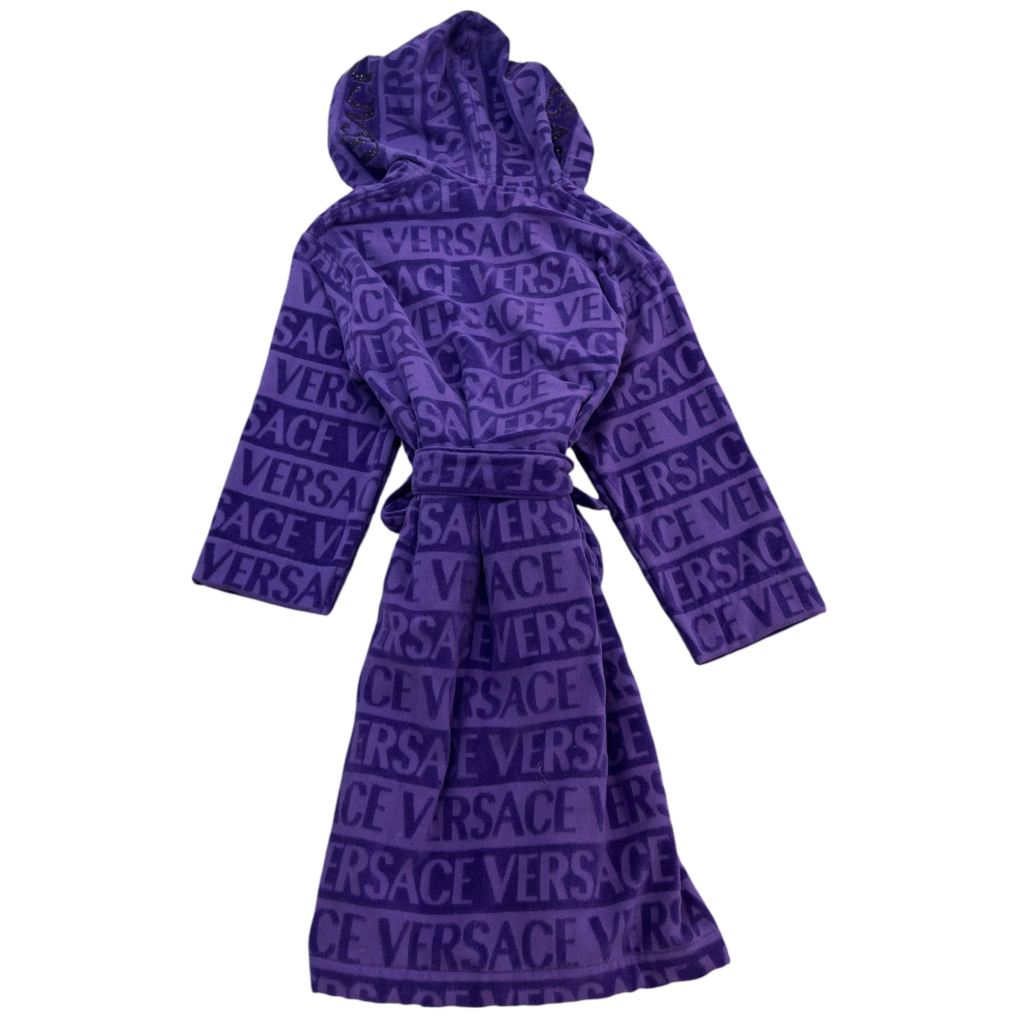 Men's Rhinestone Logo Hooded Bath Robe Purple Size M