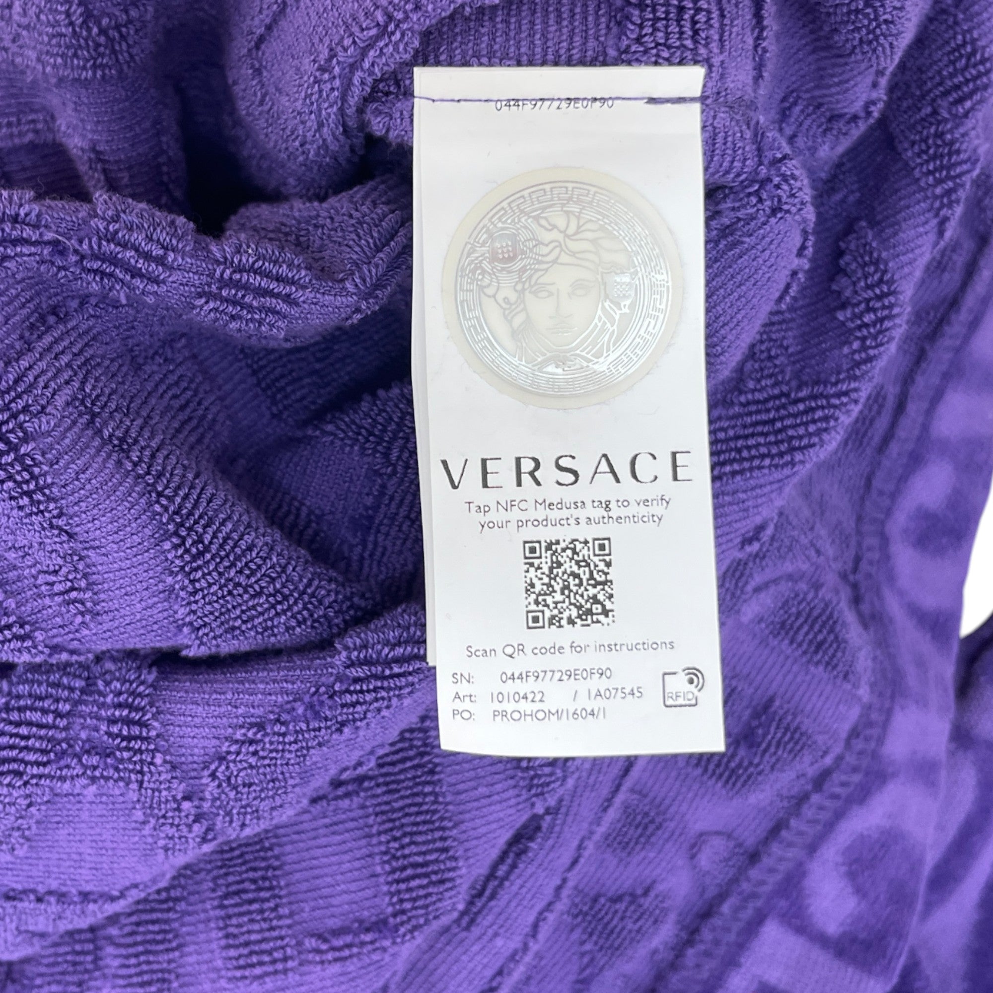 Men's Rhinestone Logo Hooded Bath Robe Purple Size M
