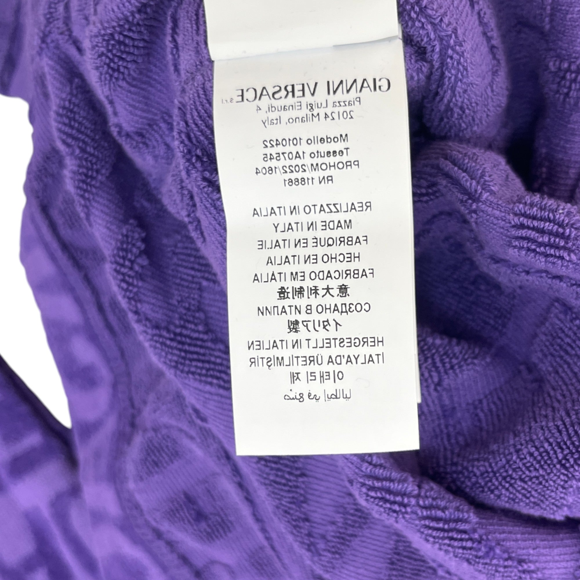 Men's Rhinestone Logo Hooded Bath Robe Purple Size M