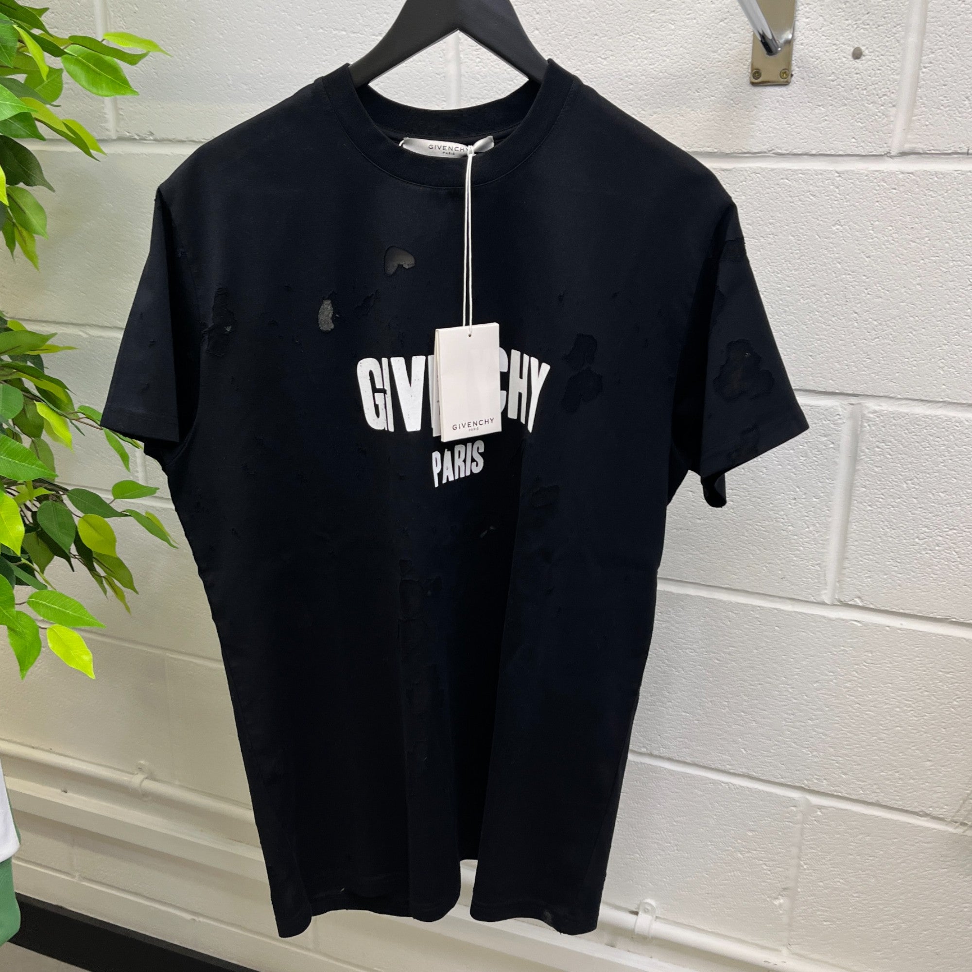 Men's Oversized Distressed Logo T-Shirt Black Size XXS