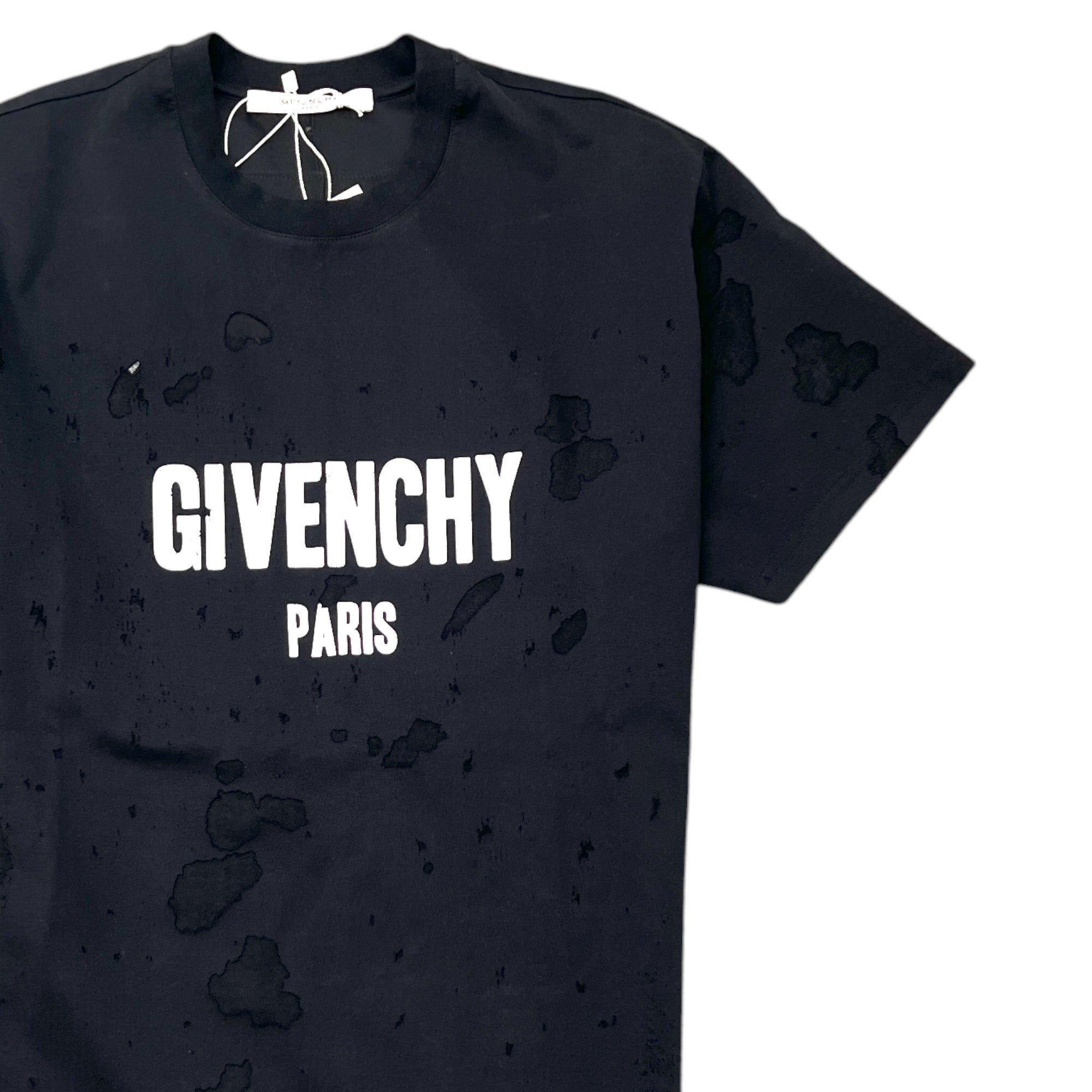 Men's Oversized Distressed Logo T-Shirt Black Size XXS