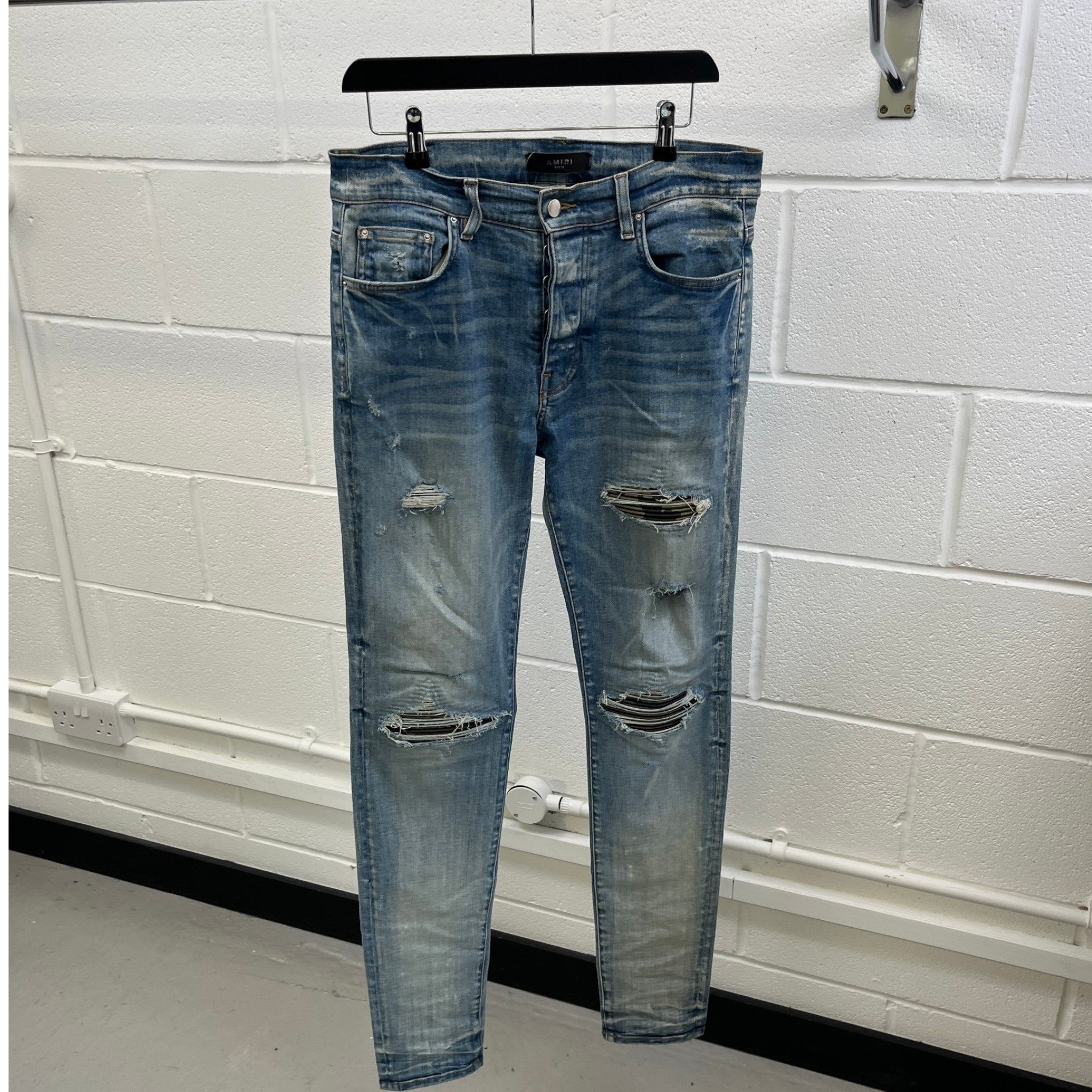 Men's Mx1 Distressed Bandana Jeans Blue Size Waist 33"