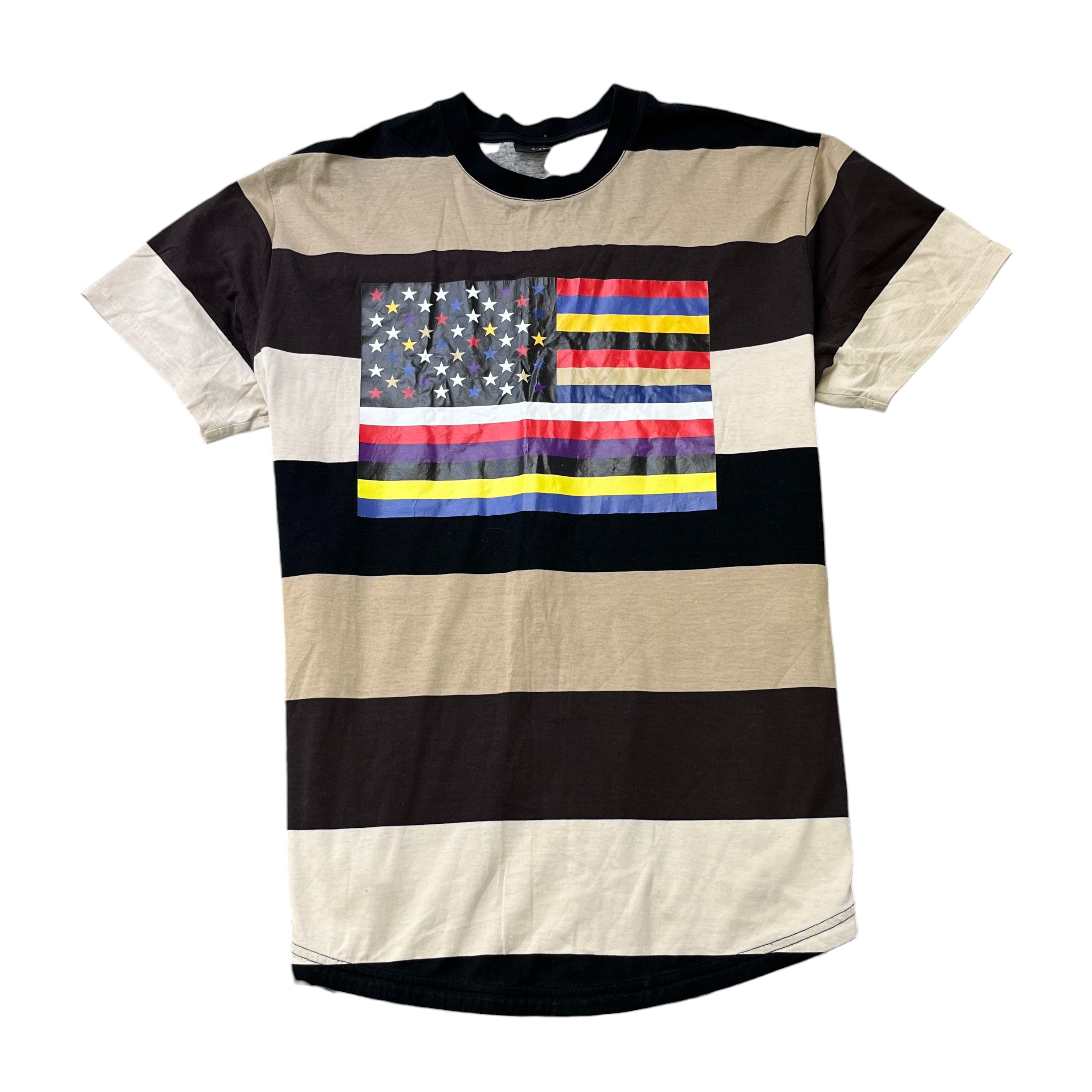 Men's Striped Flag Print T-Shirt Beige Size XS