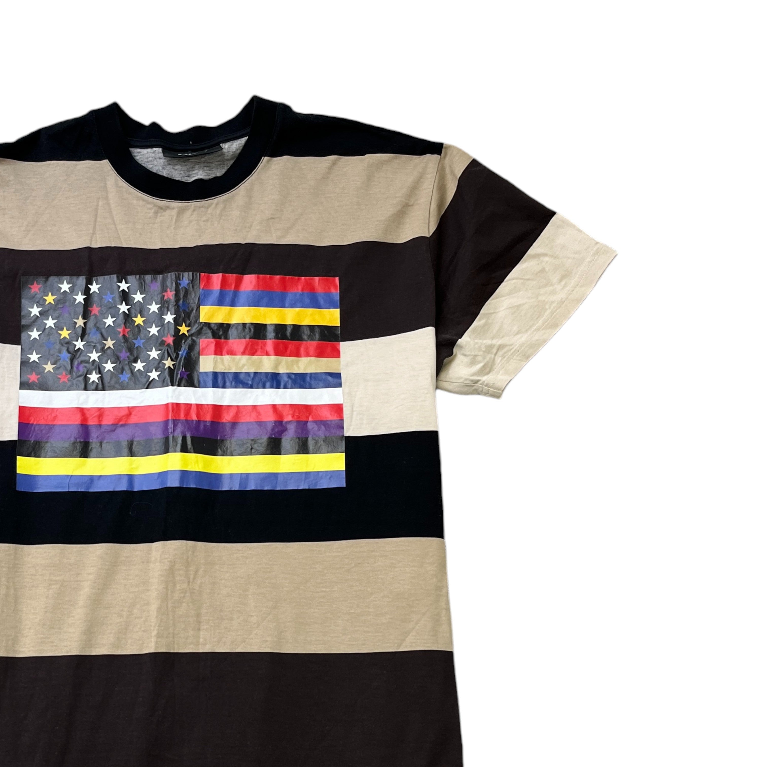 Men's Striped Flag Print T-Shirt Beige Size XS