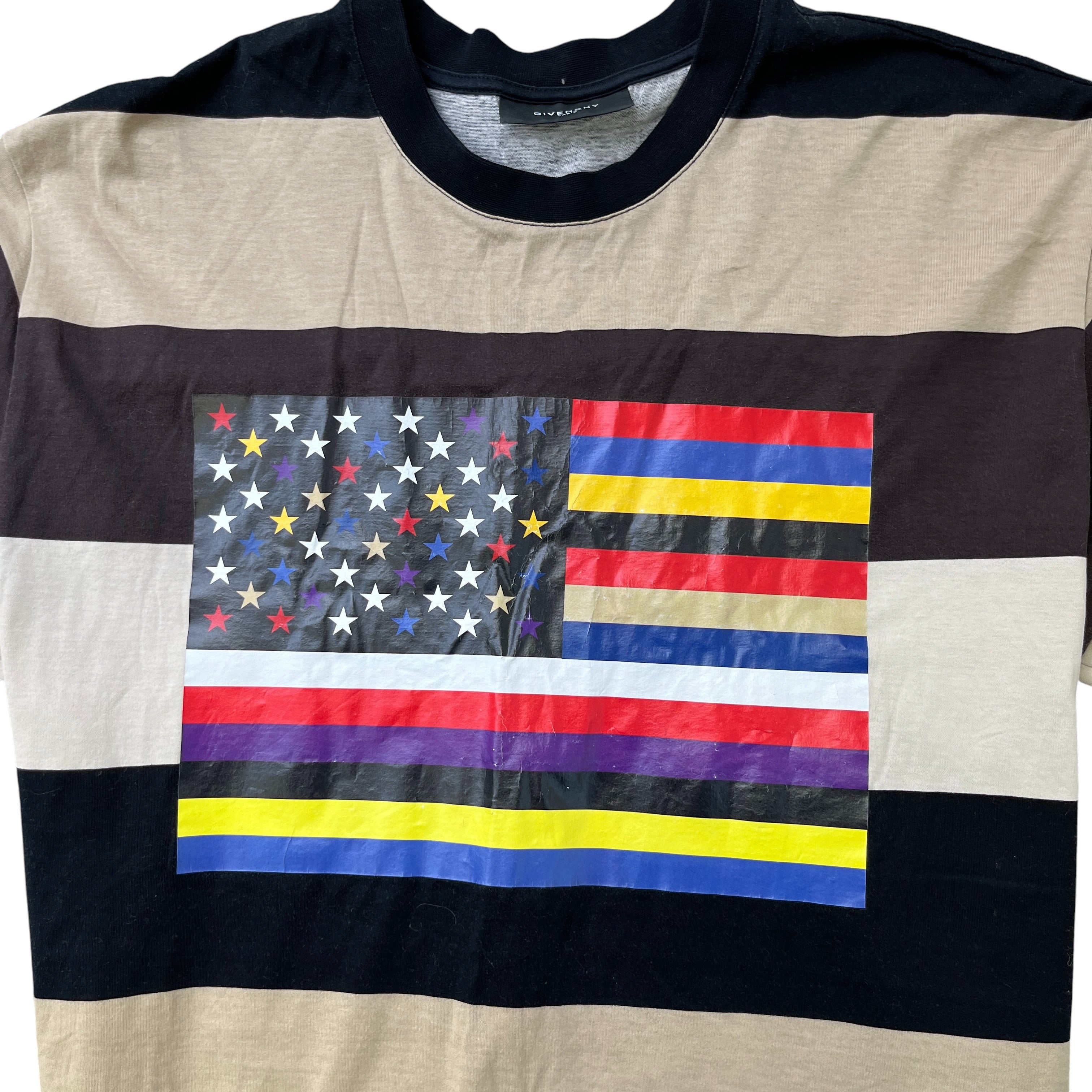 Men's Striped Flag Print T-Shirt Beige Size XS