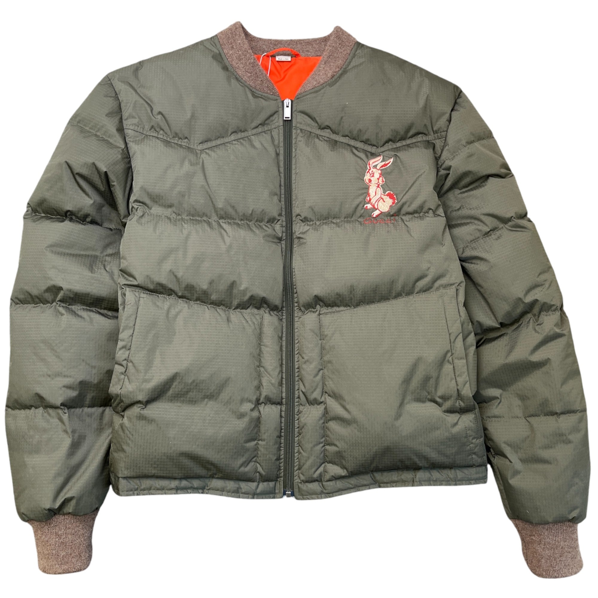 Men's Embroidered Rabbit Logo Down Jacket Khaki Size IT 48 / M