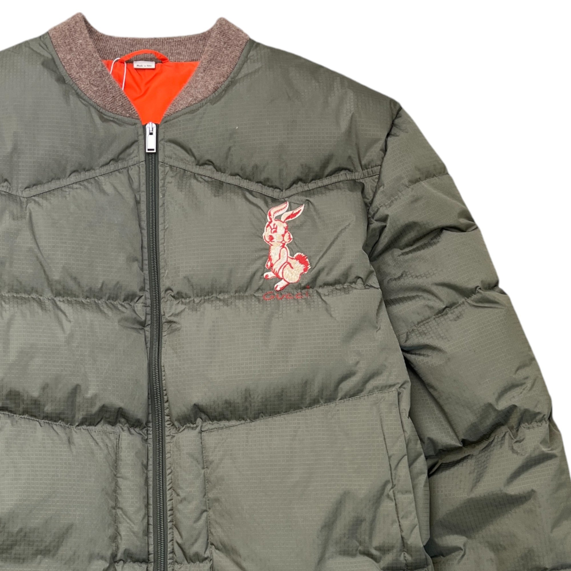 Men's Embroidered Rabbit Logo Down Jacket Khaki Size IT 48 / M