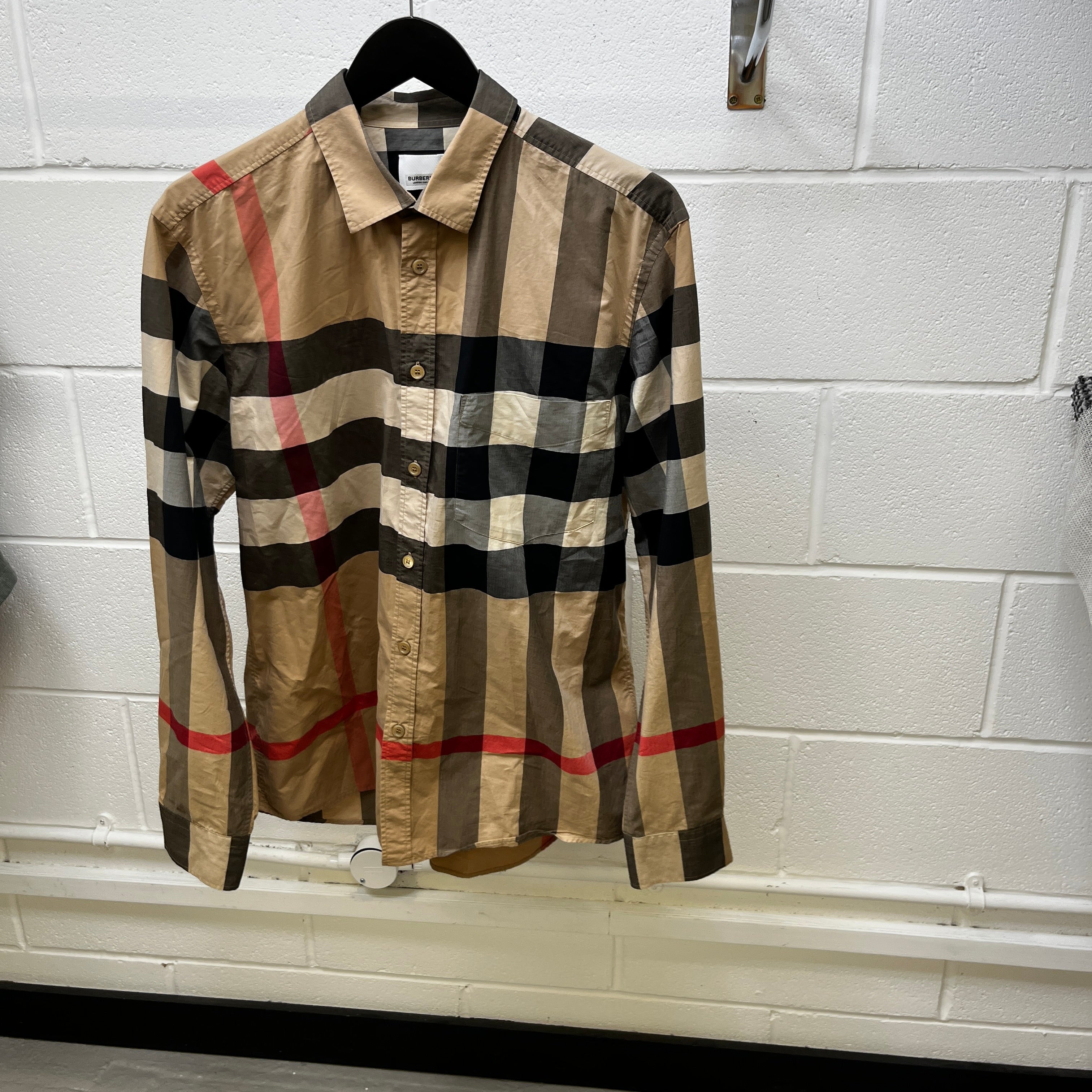 Men's Checkered Long Sleeve Shirt Beige Size XL
