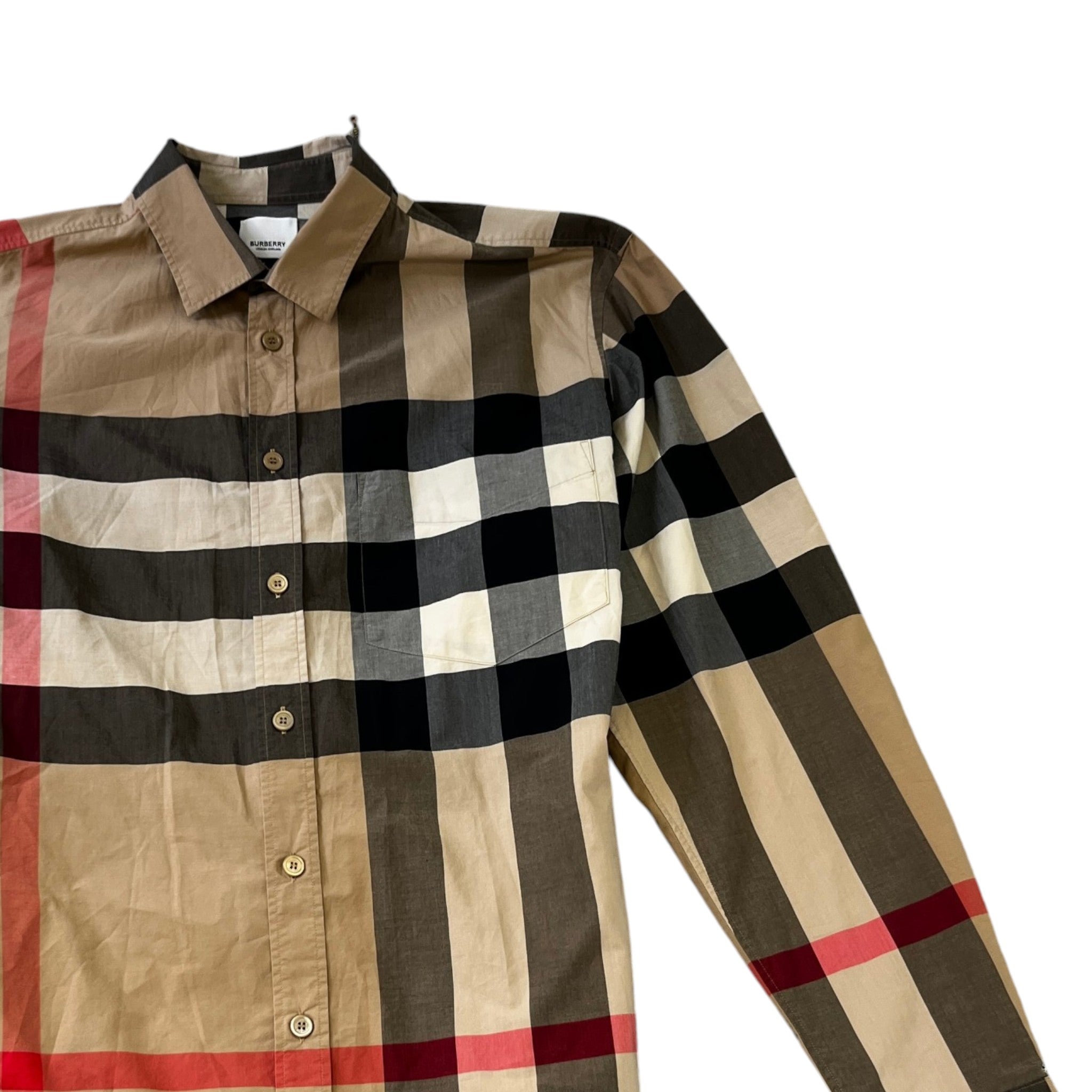 Men's Checkered Long Sleeve Shirt Beige Size XL