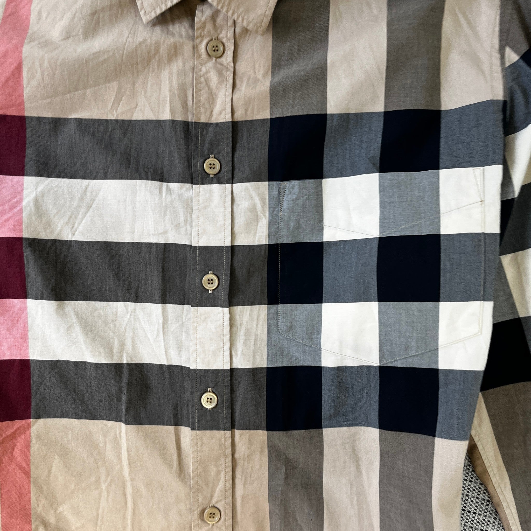 Men's Checkered Long Sleeve Shirt Beige Size XL