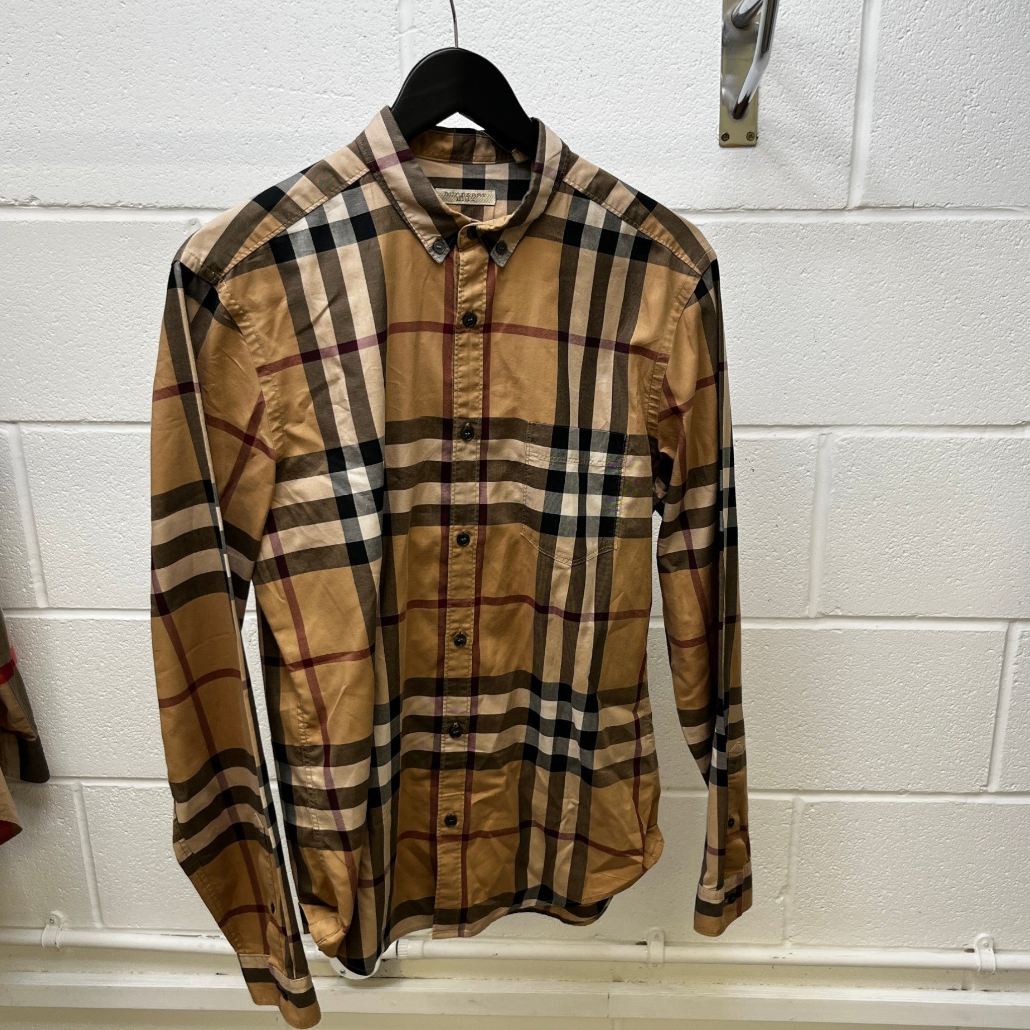 Men's Checkered T-Shirt Beige Size M
