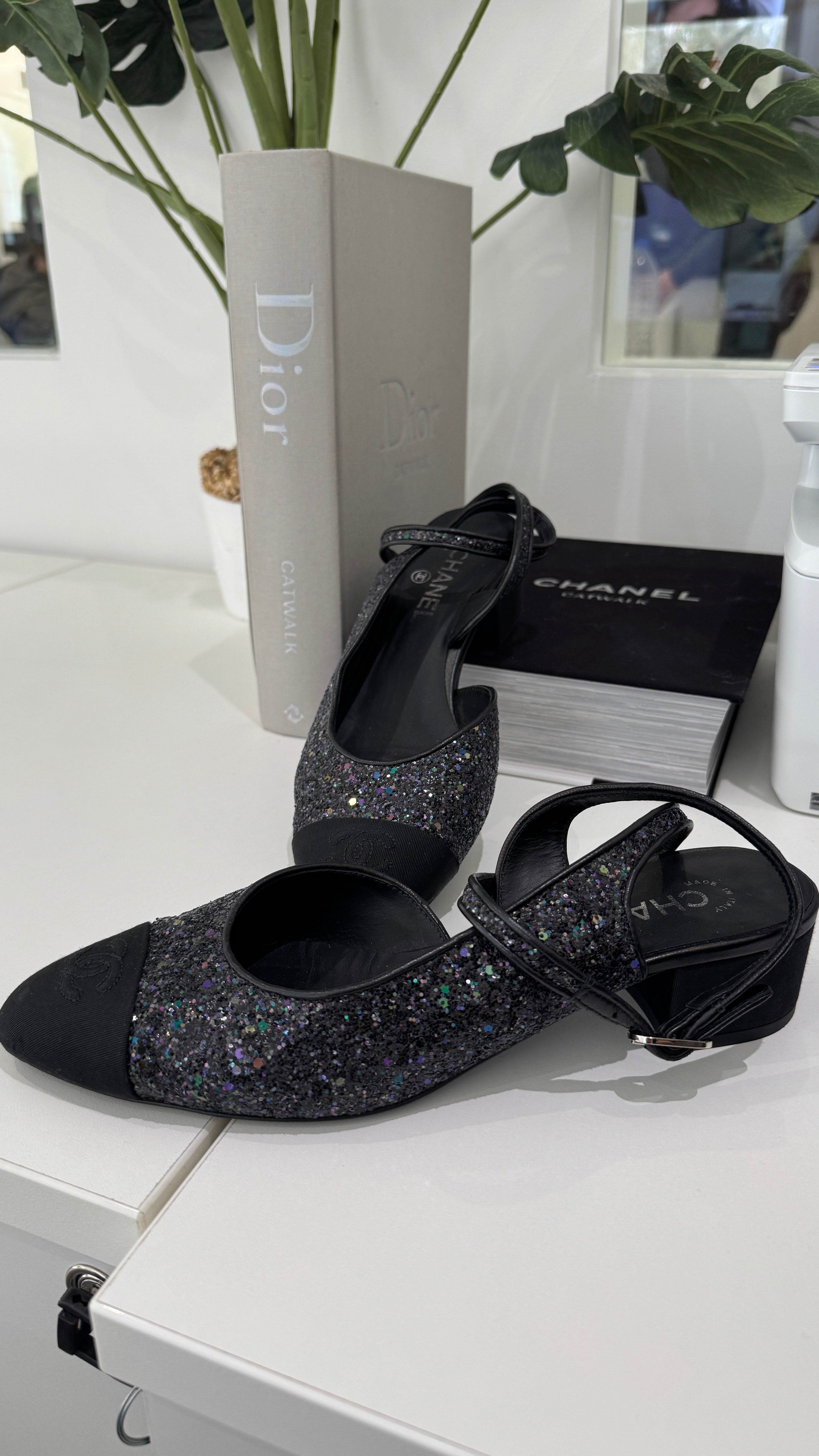 Women's Slingback Glitter Mules Black Size EU 40 / UK 7