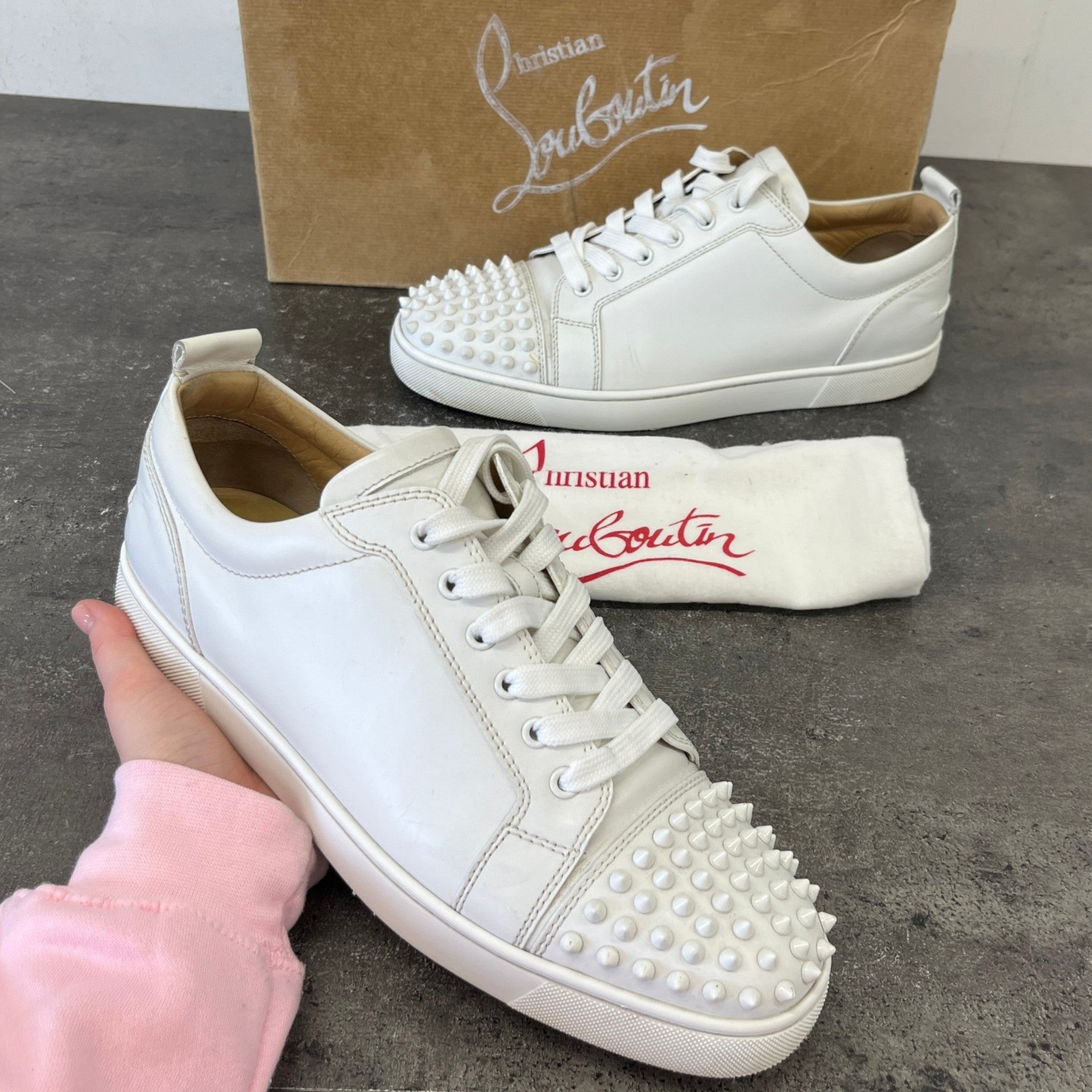 Men's Louis Spikes Flat Low Trainers White Size EU 43.5 / UK 9.5