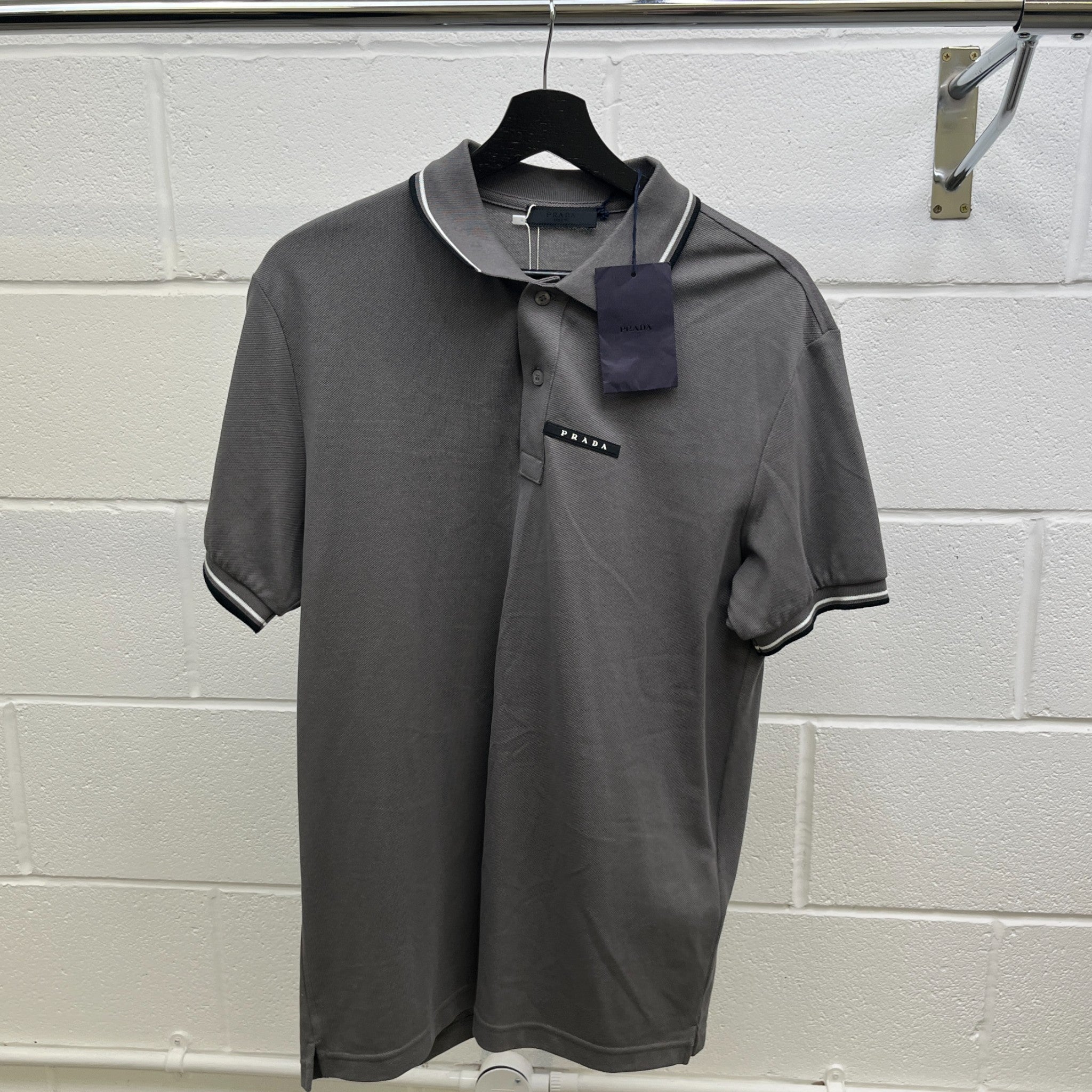 Men's Applique Logo Polo Shirt Grey Size L