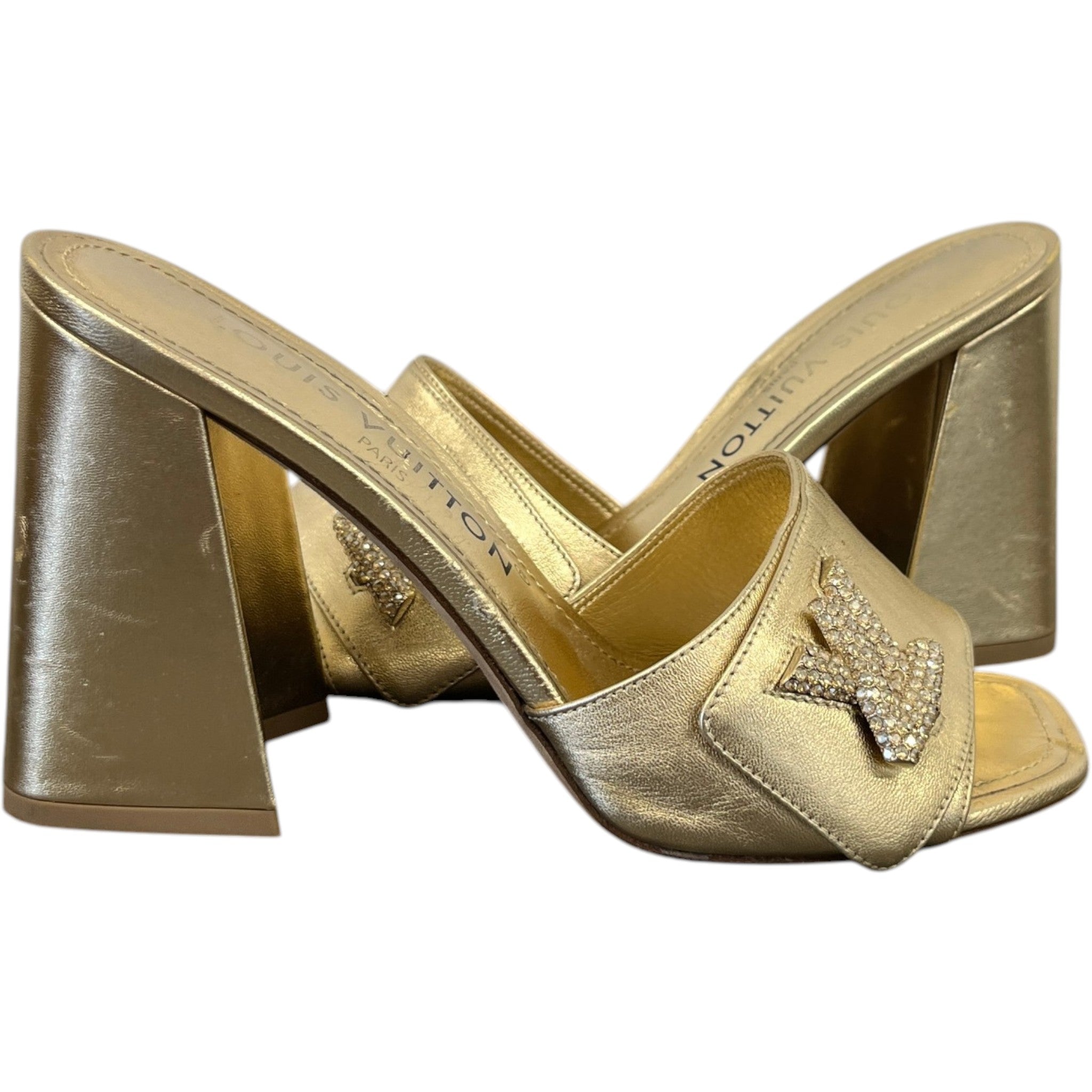 Women's Shake Crystal Lv Heels Gold Size EU 37 / UK 4