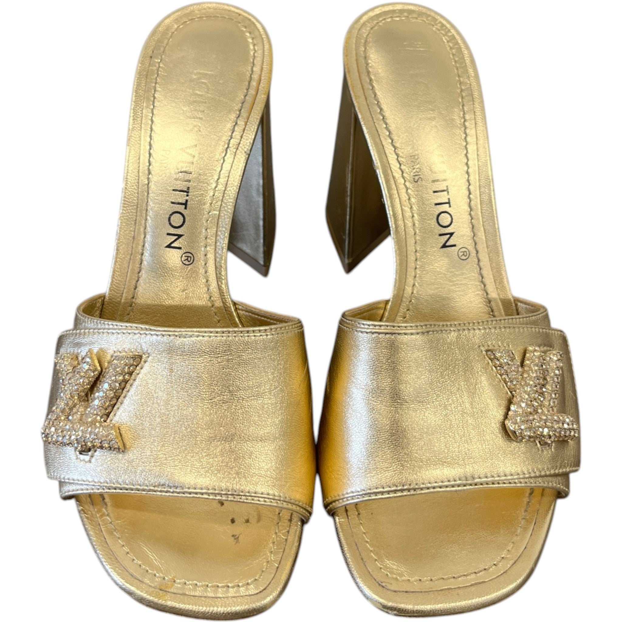 Women's Shake Crystal Lv Heels Gold Size EU 37 / UK 4