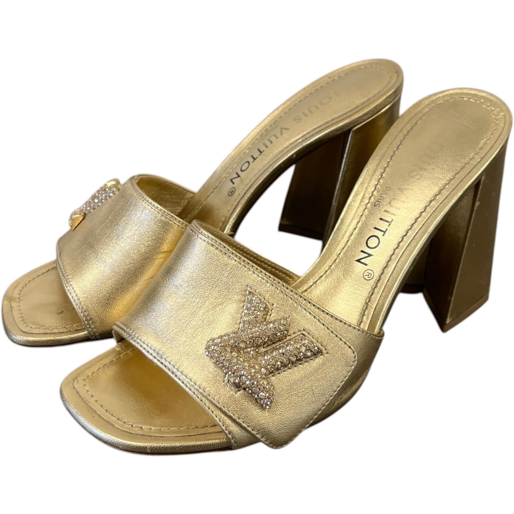 Women's Shake Crystal Lv Heels Gold Size EU 37 / UK 4