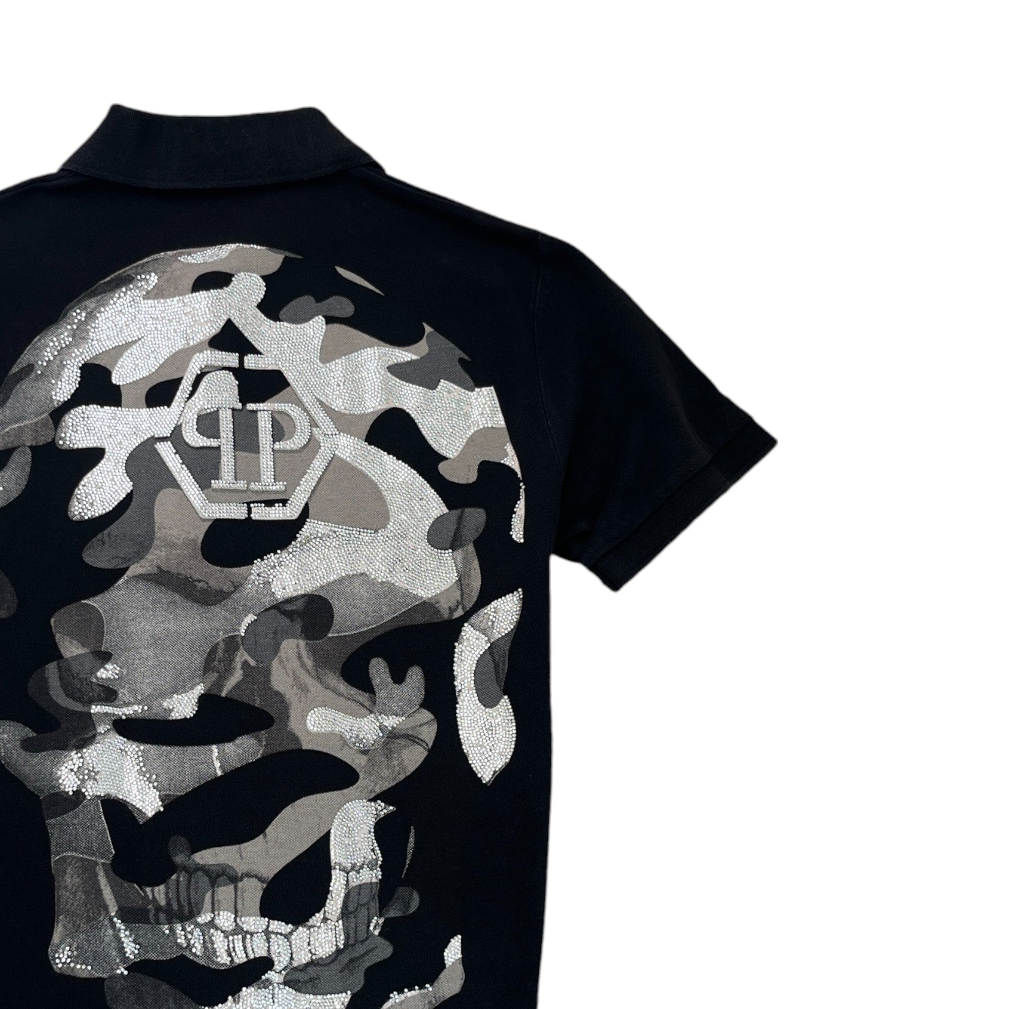 Men's Camo Skull Polo Shirt Black Size L