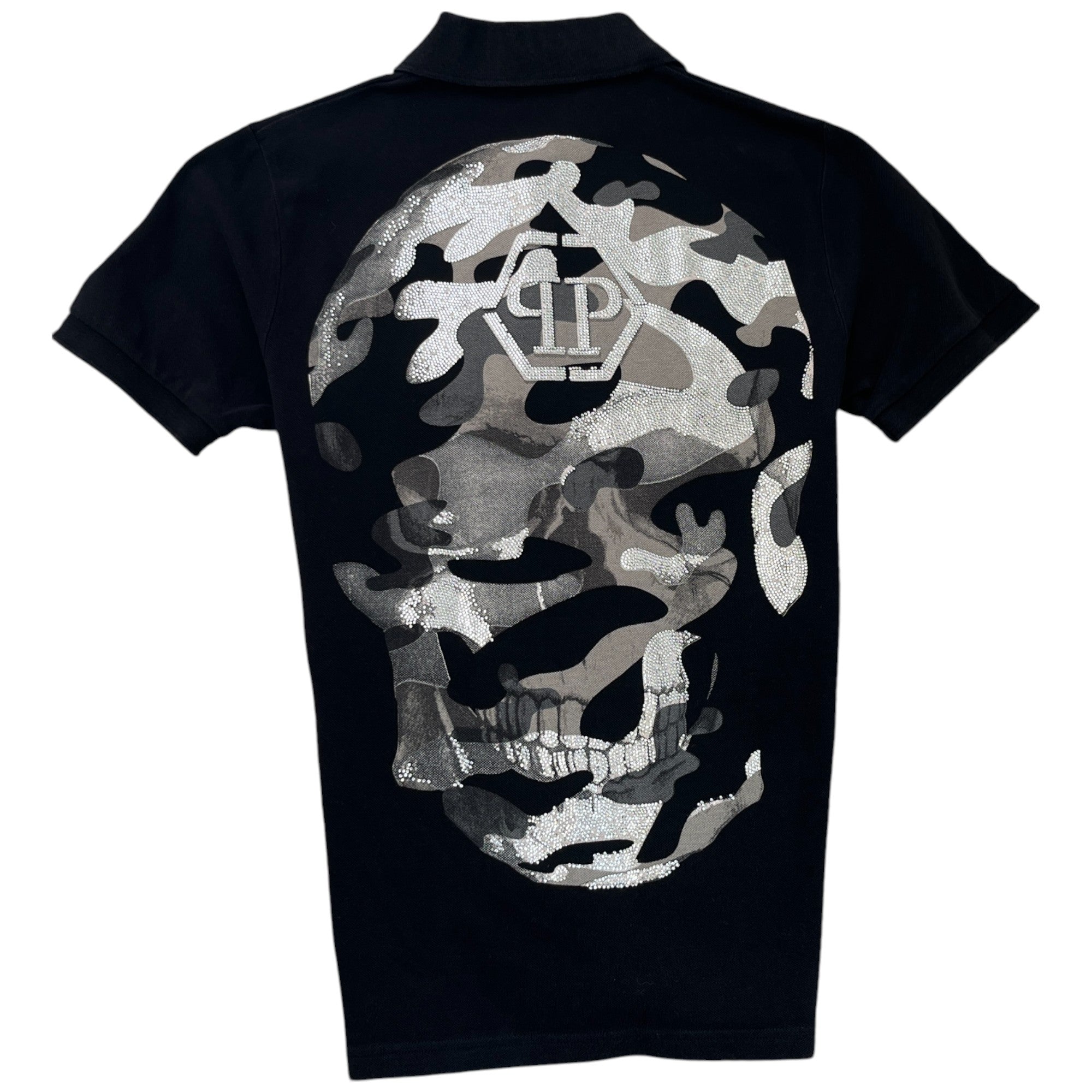 Men's Camo Skull Polo Shirt Black Size L