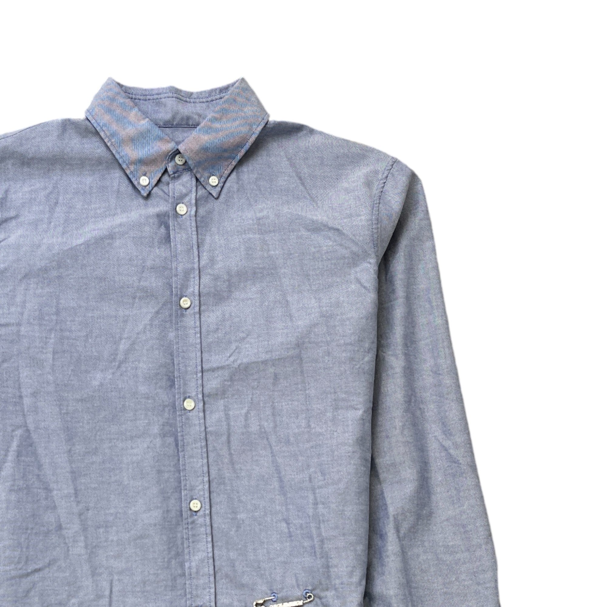 Men's Safety Pin Logo Long Sleeve Shirt Blue Size IT 48 / UK M