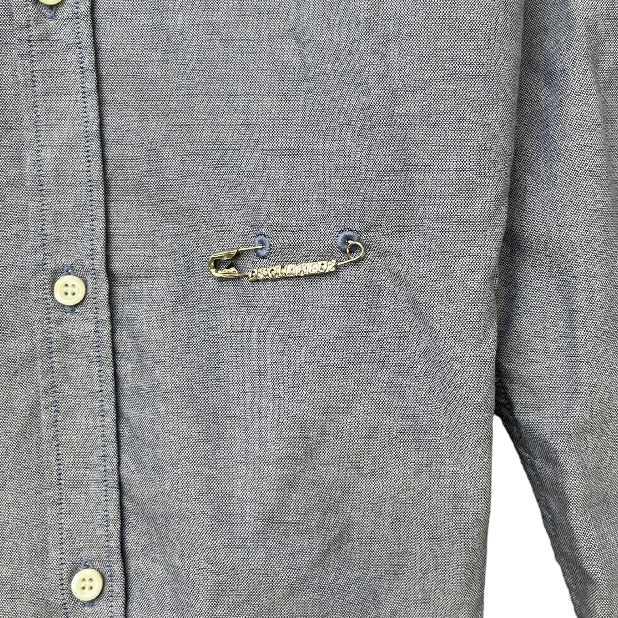 Men's Safety Pin Logo Long Sleeve Shirt Blue Size IT 48 / UK M