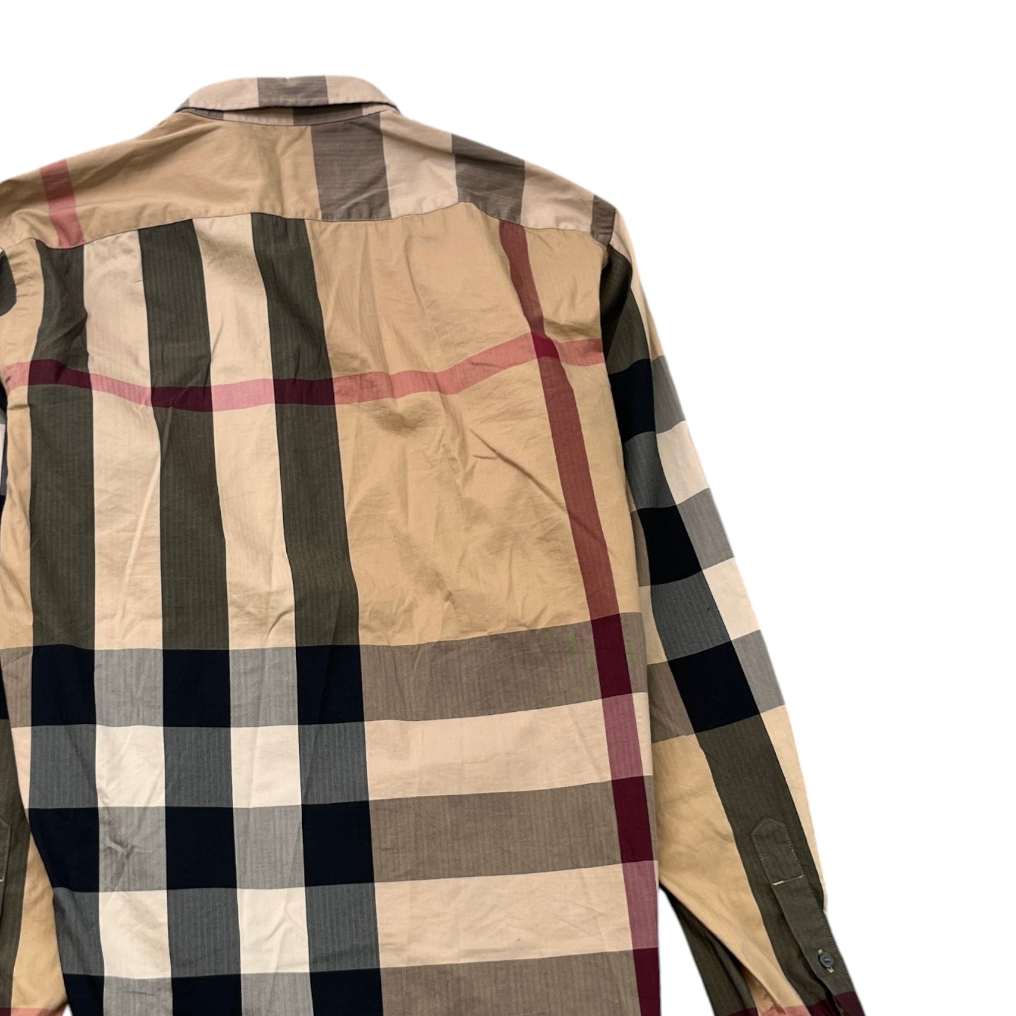 Men's Checkered Long Sleeve Shirt Beige Size M