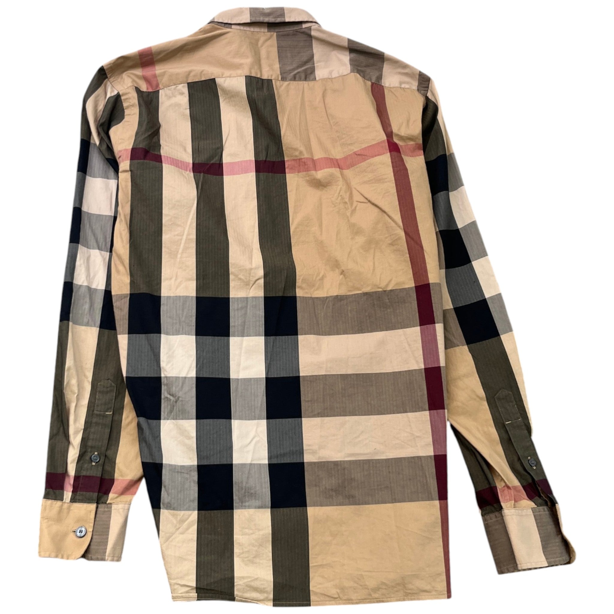 Men's Checkered Long Sleeve Shirt Beige Size M