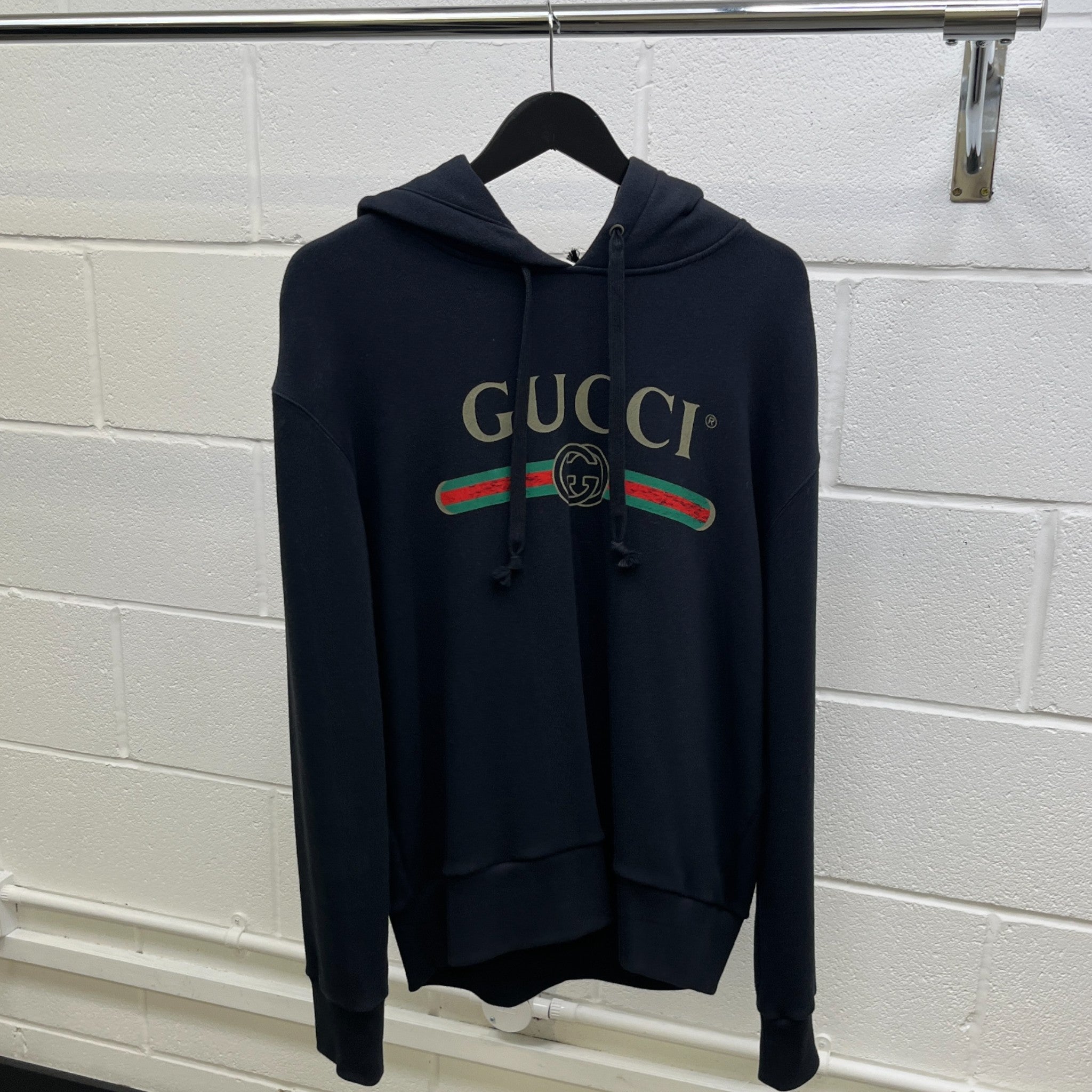 Men's Logo Print Hoodie Black Size S