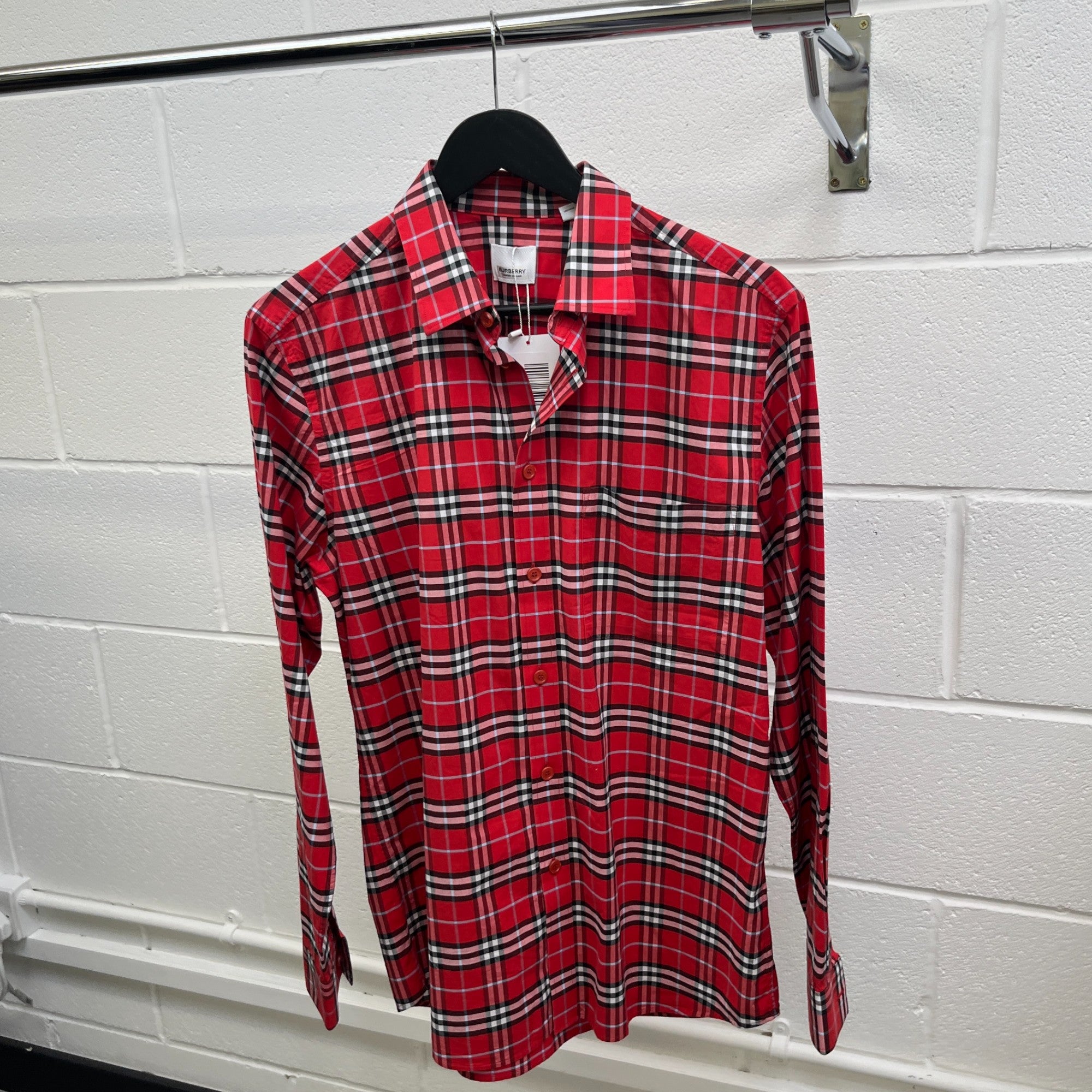 Men's Checkered Long Sleeve Shirt Red Size L