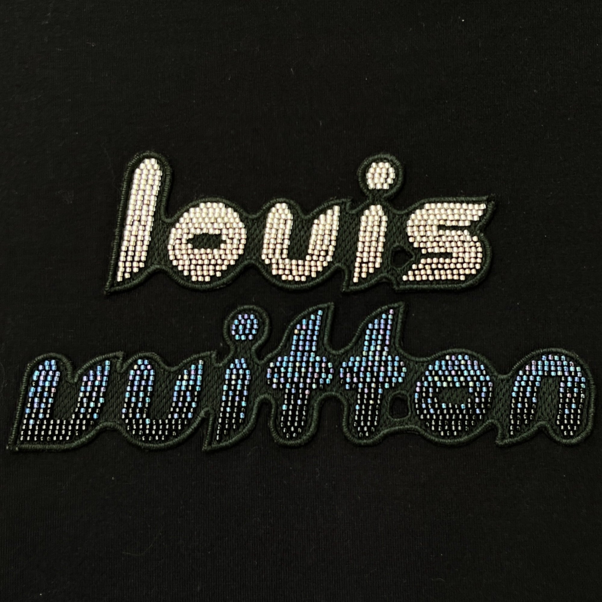 Men's Bead Embellished Cotton T-Shirt Black Size L