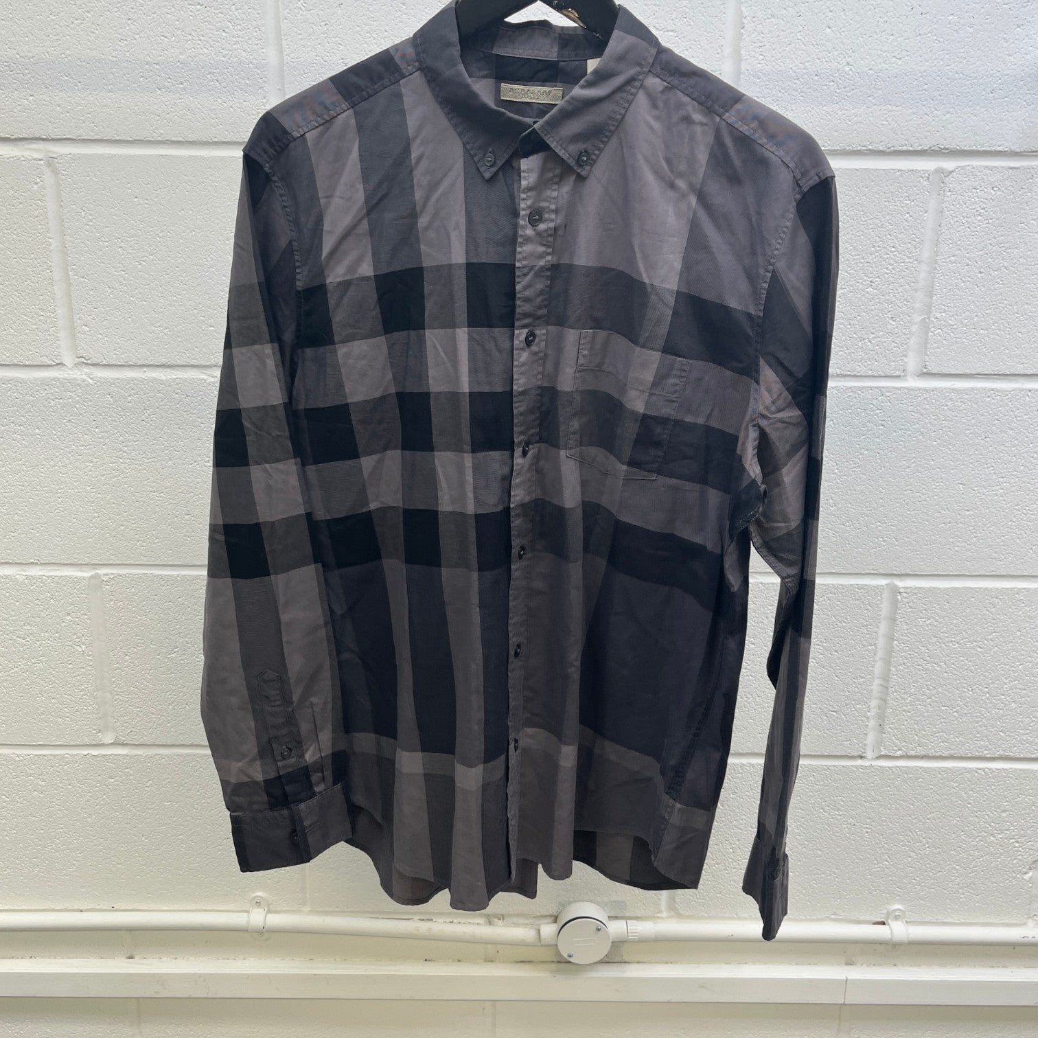 Men's Checkered Long Sleeve Shirt Grey Size XL