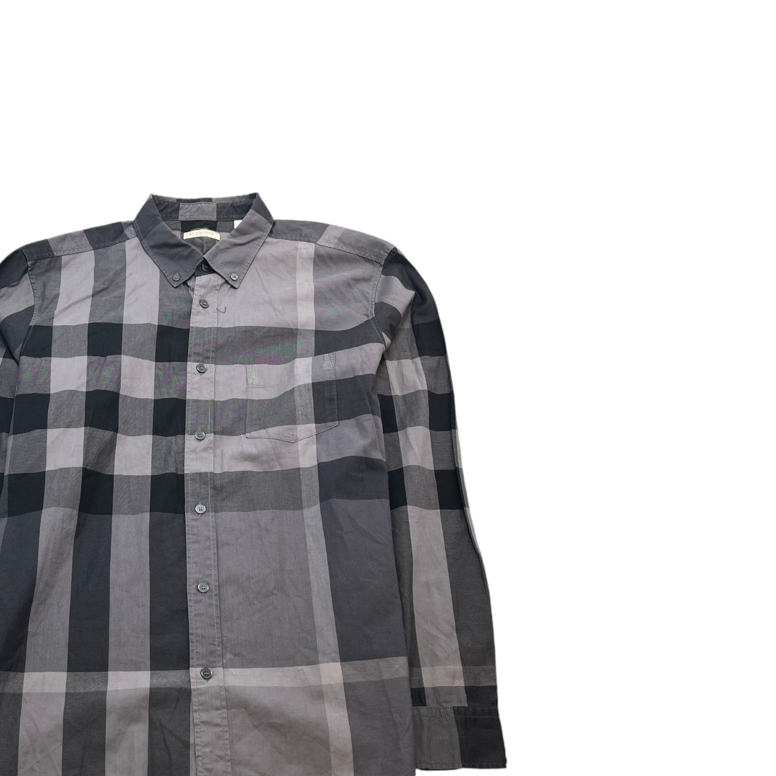 Men's Checkered Long Sleeve Shirt Grey Size XL