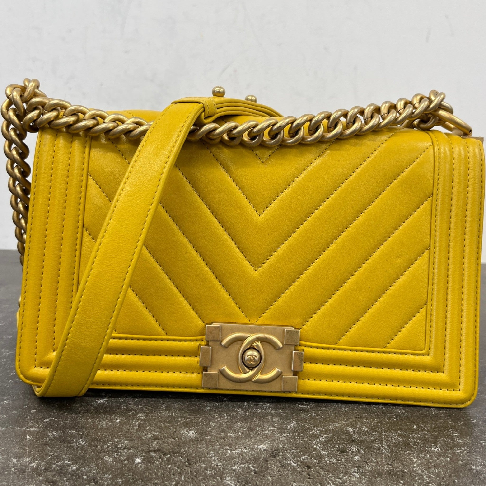 Women's Chevron Boy Flap Bag Yellow