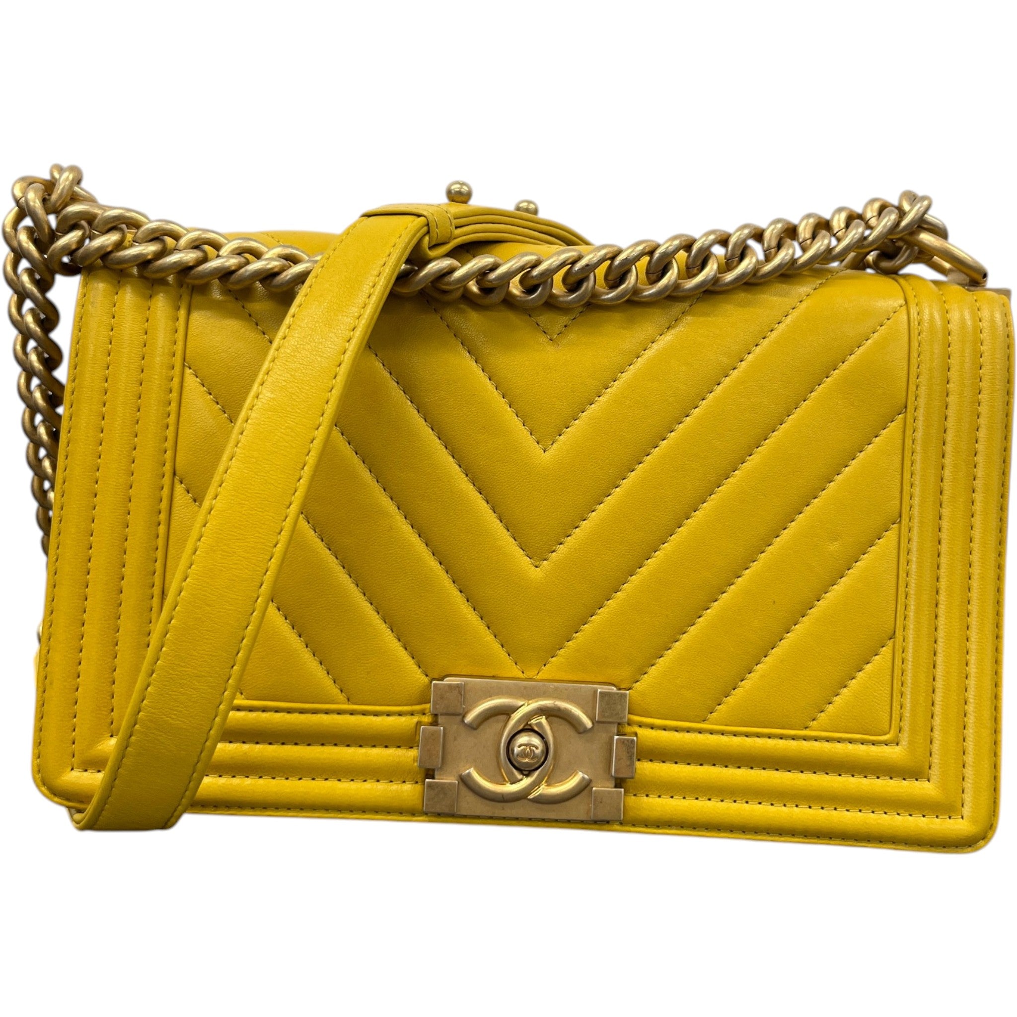 Women's Chevron Boy Flap Bag Yellow