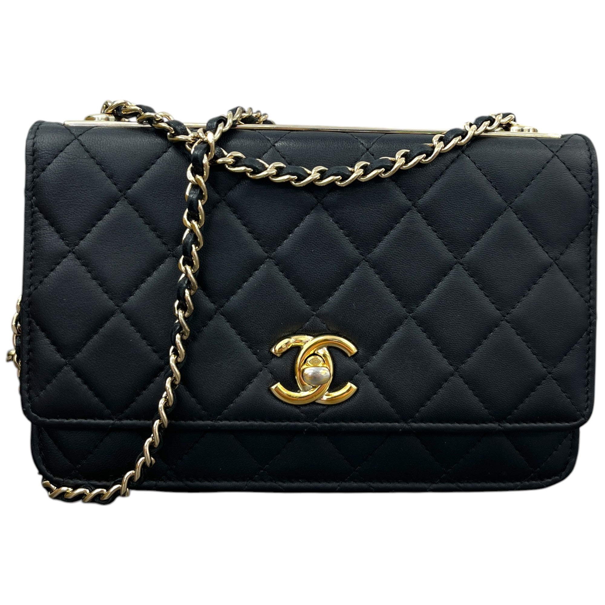 Women's Trendy Woc Wallet On Chain Lambskin Bag Black