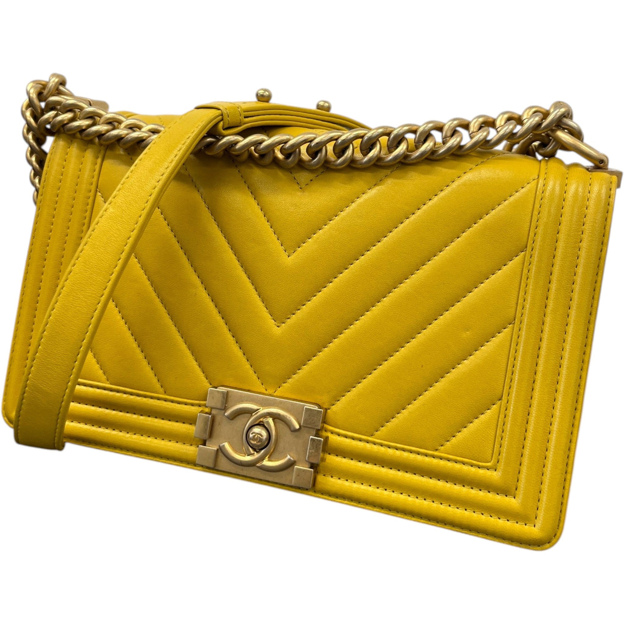 Women's Chevron Boy Flap Bag Yellow