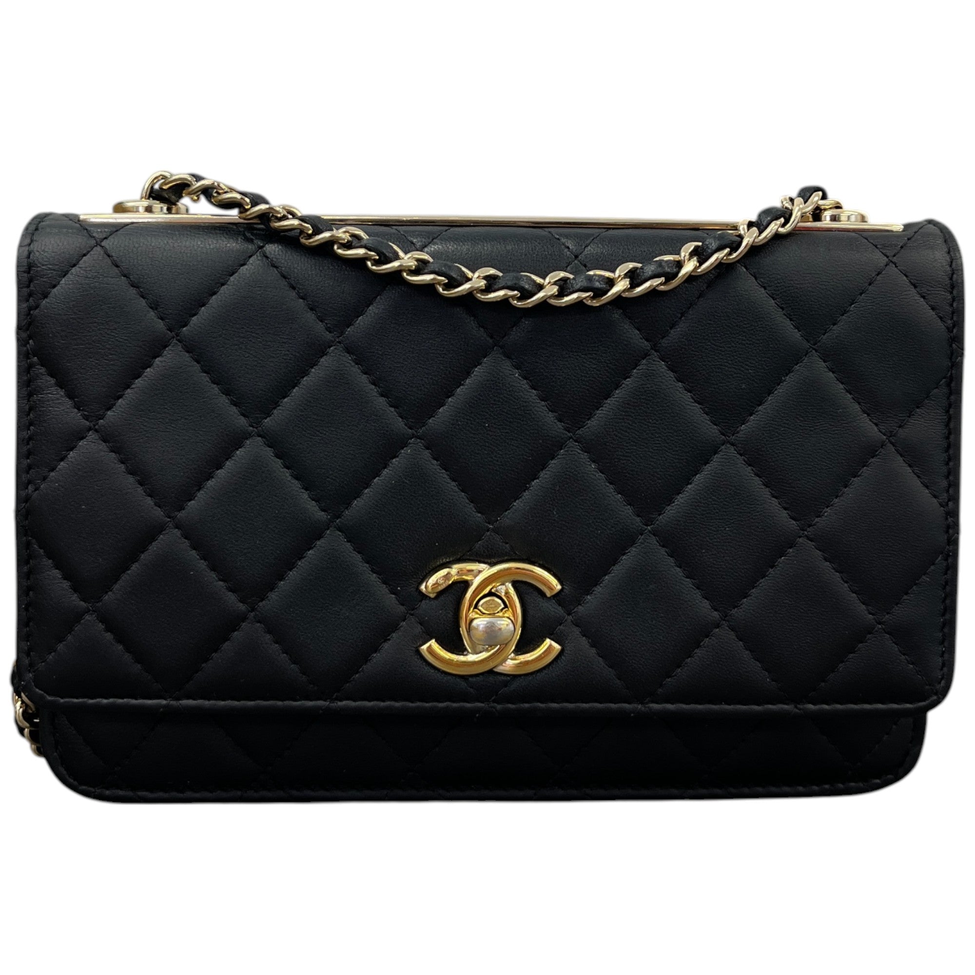 Women's Trendy Woc Wallet On Chain Lambskin Bag Black