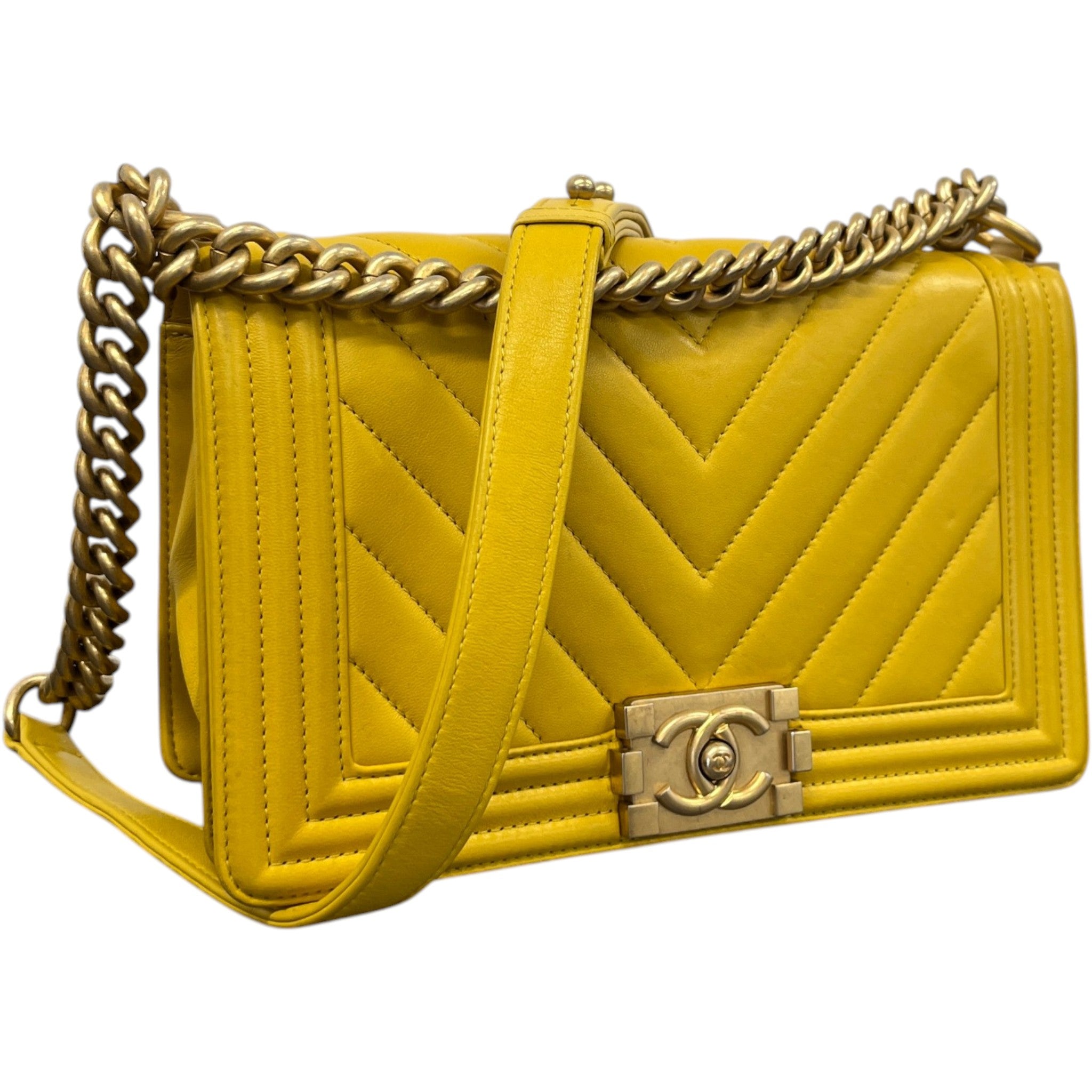 Women's Chevron Boy Flap Bag Yellow