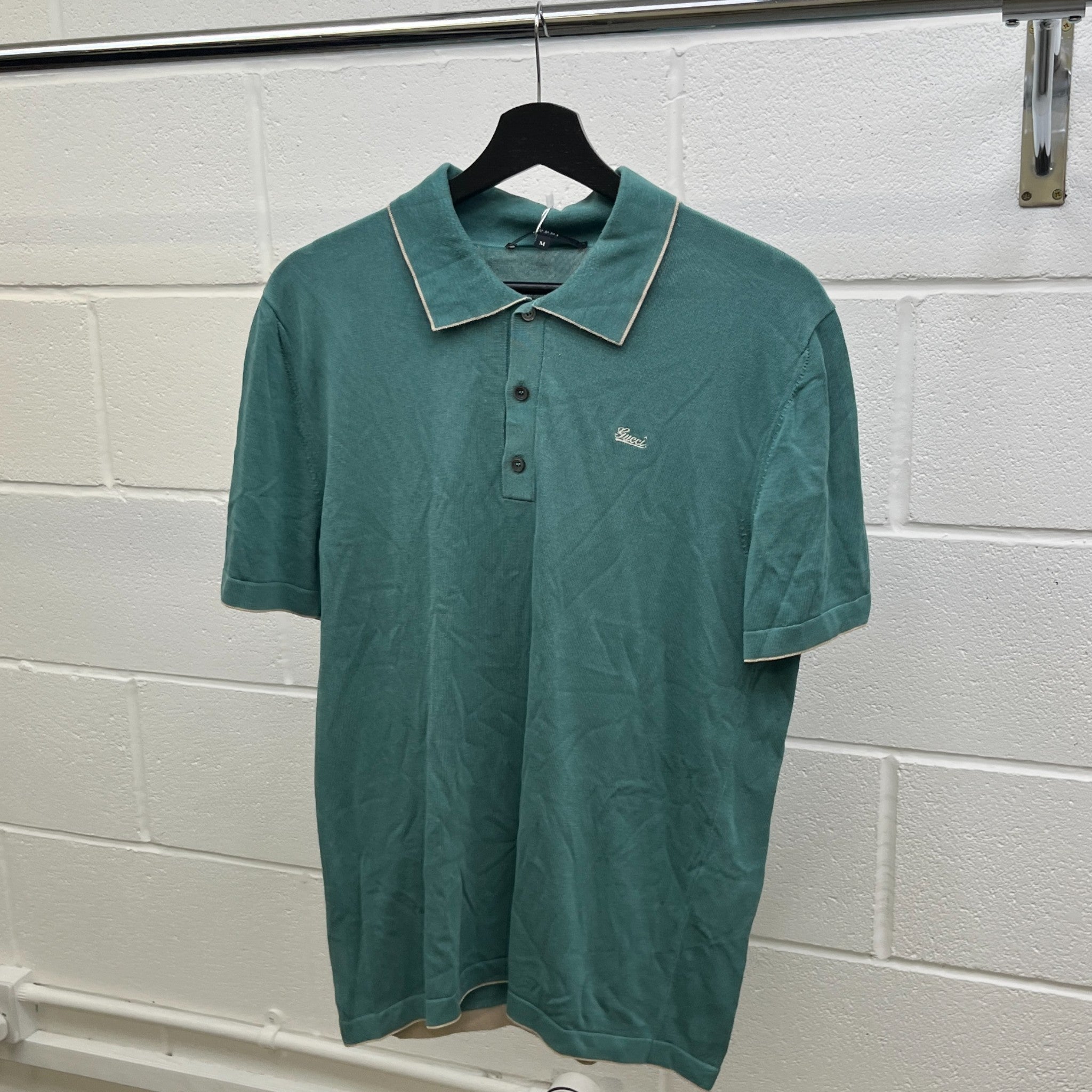 Men's Embroidered Logo Polo Shirt Green Size M