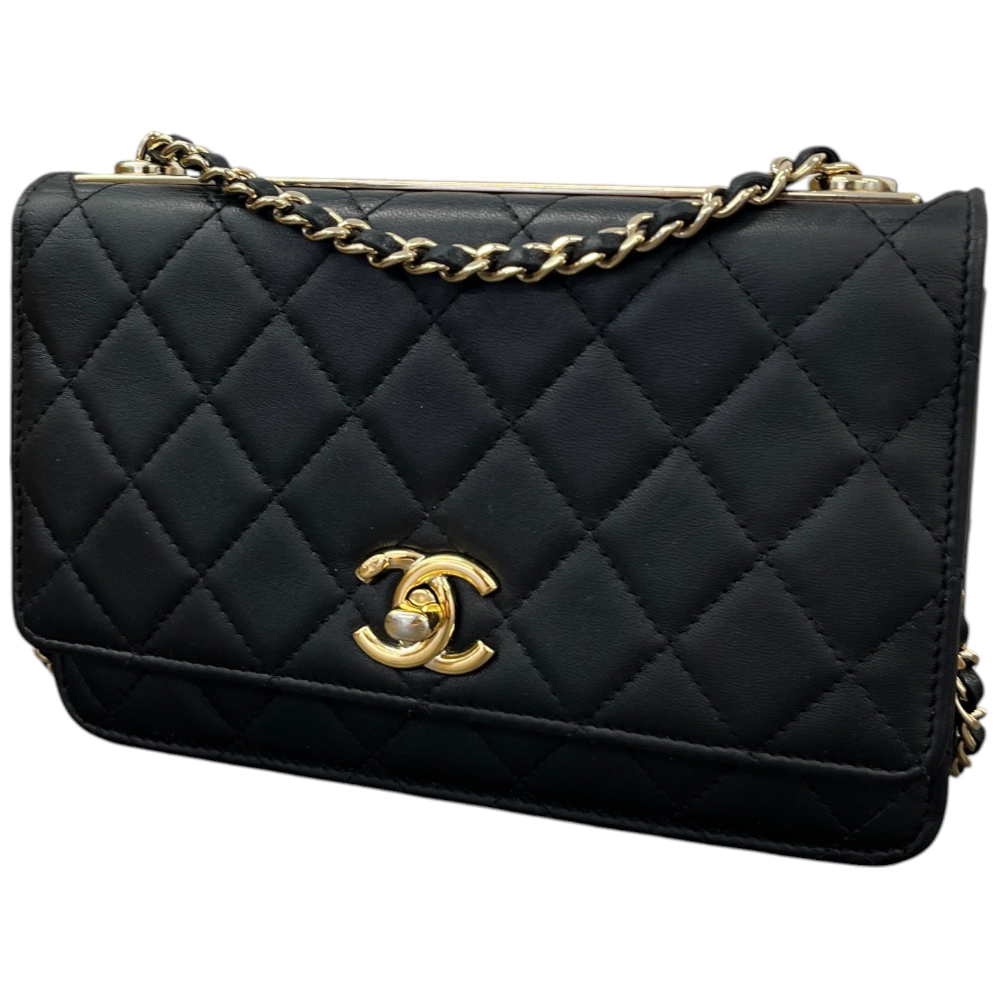 Women's Trendy Woc Wallet On Chain Lambskin Bag Black