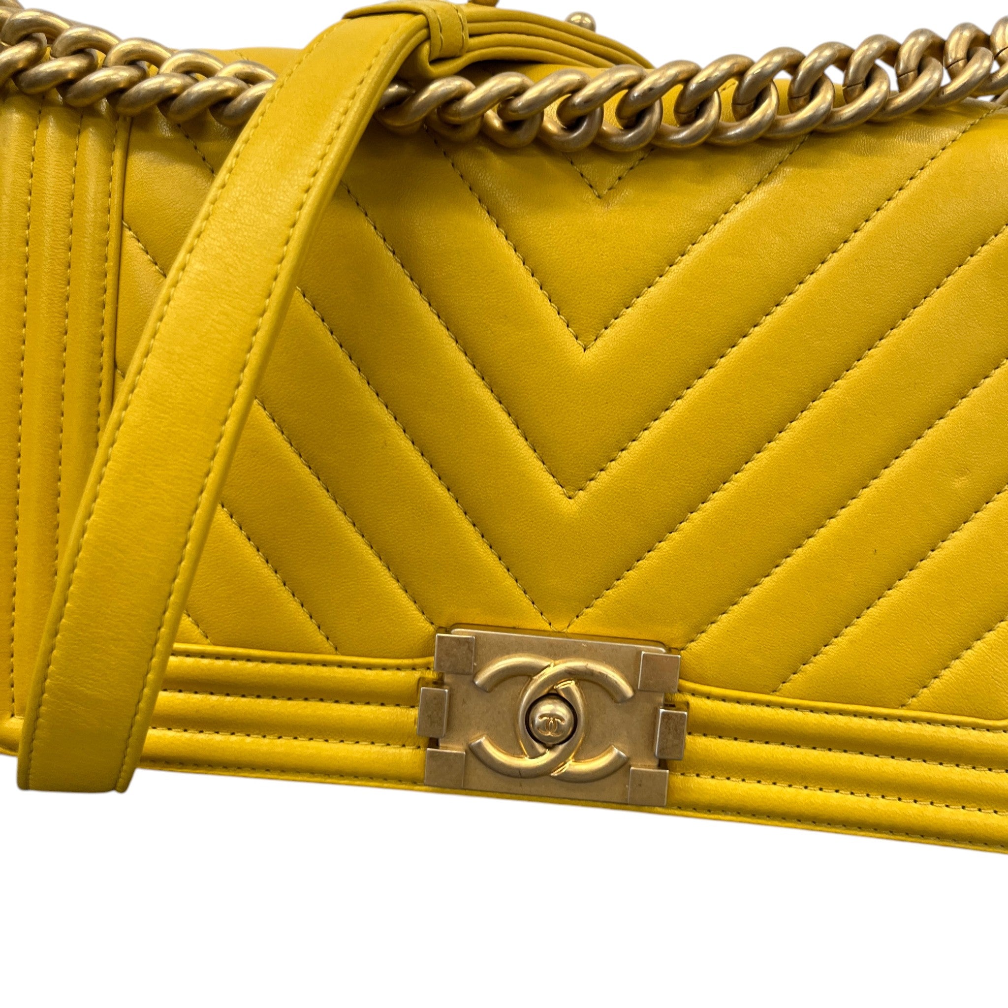Women's Chevron Boy Flap Bag Yellow