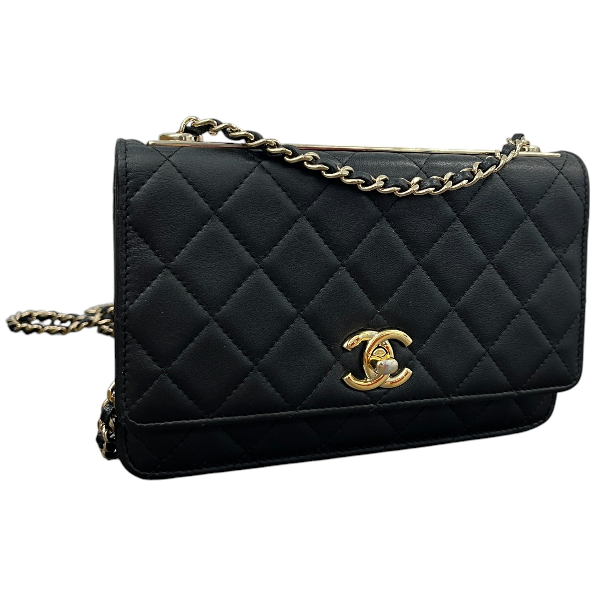 Women's Trendy Woc Wallet On Chain Lambskin Bag Black