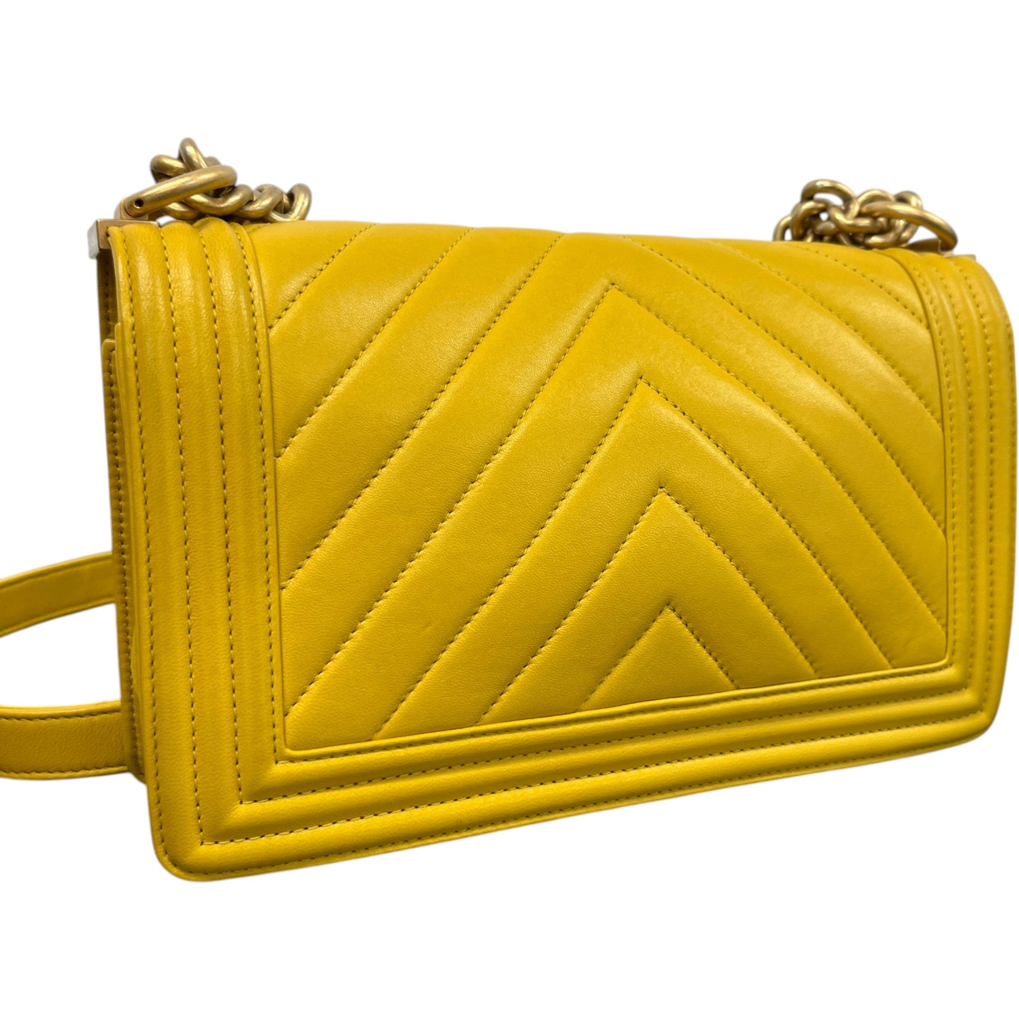 Women's Chevron Boy Flap Bag Yellow