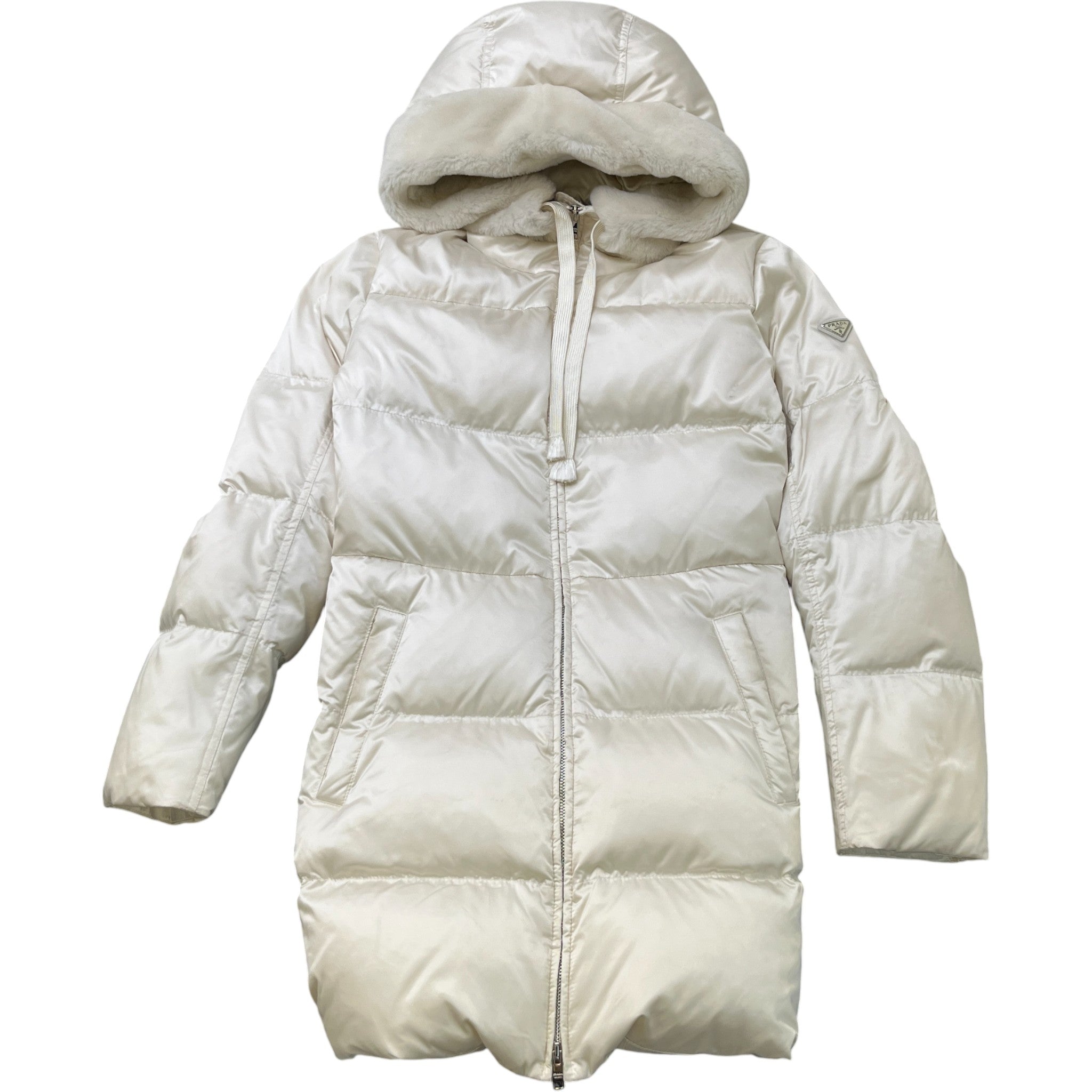 Women's Plaque Logo Quilted Down Jacket Cream Size IT 42 / UK 10