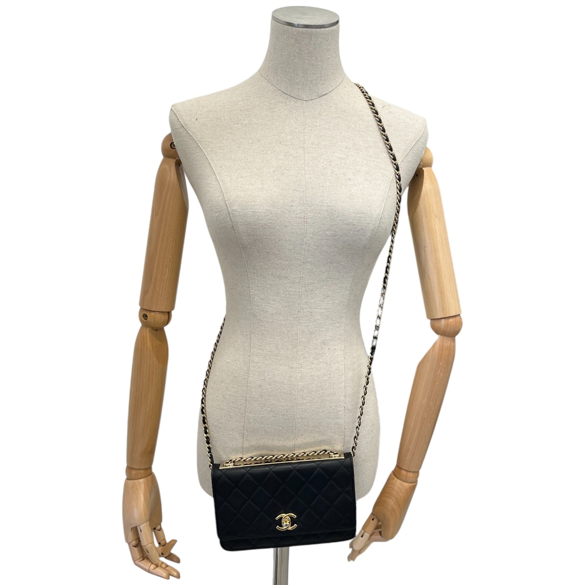Women's Trendy Woc Wallet On Chain Lambskin Bag Black